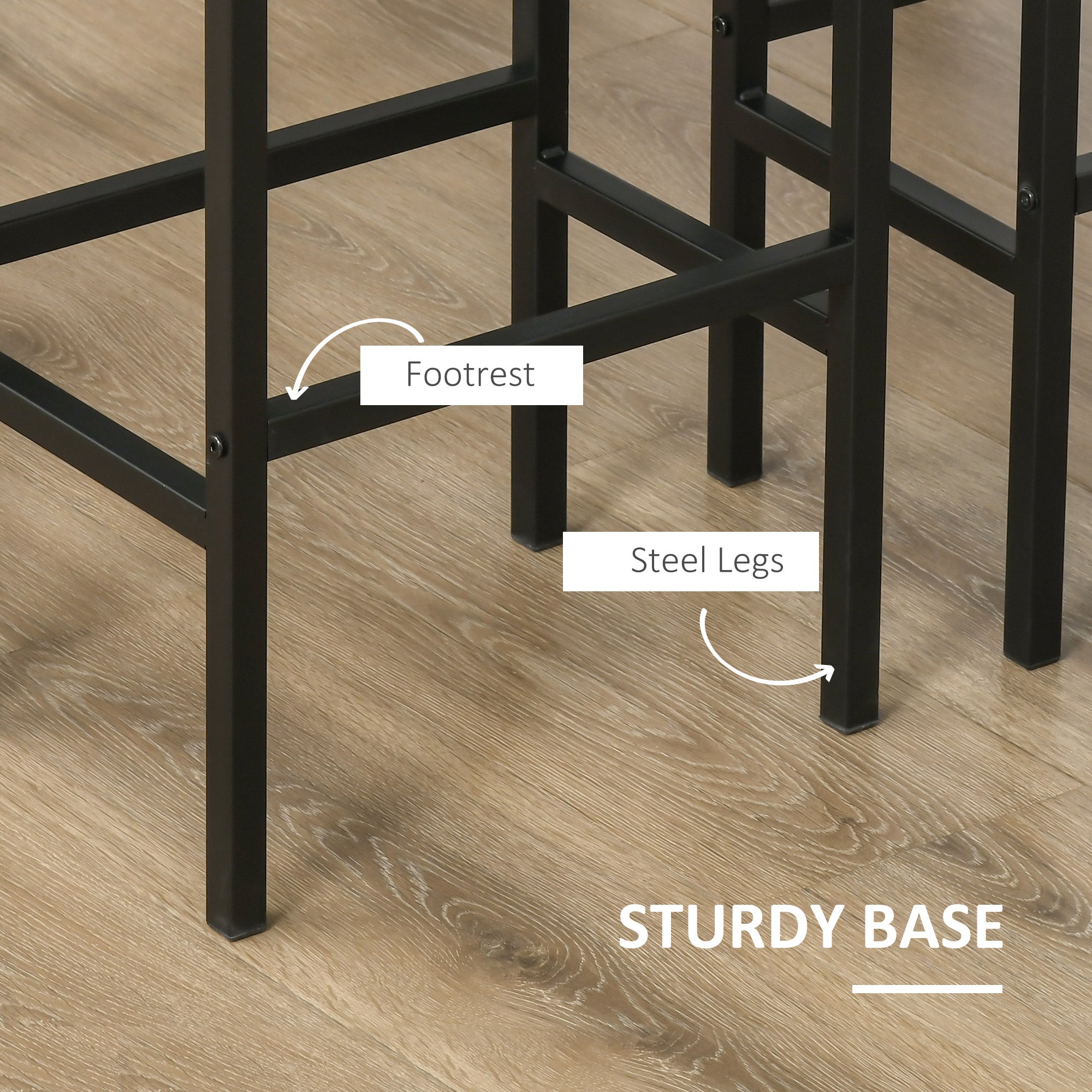 HOMCOM Industrial Bar Stools, Set of 2 Kitchen Breakfast Bar Chairs with Footrest, Counter Height Island Stools for Dining Area, Home Pub, Rustic Brown - North Peak Garden Furniture