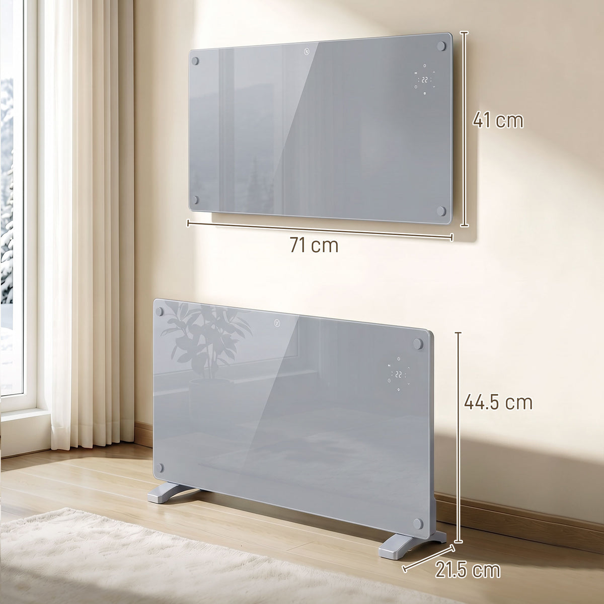 HOMCOM 1500W Smart Panel Heater Wall Mounted & Freestanding, Electric Heater with Weekly Timer, Open Window & Anti-Frost, Grey