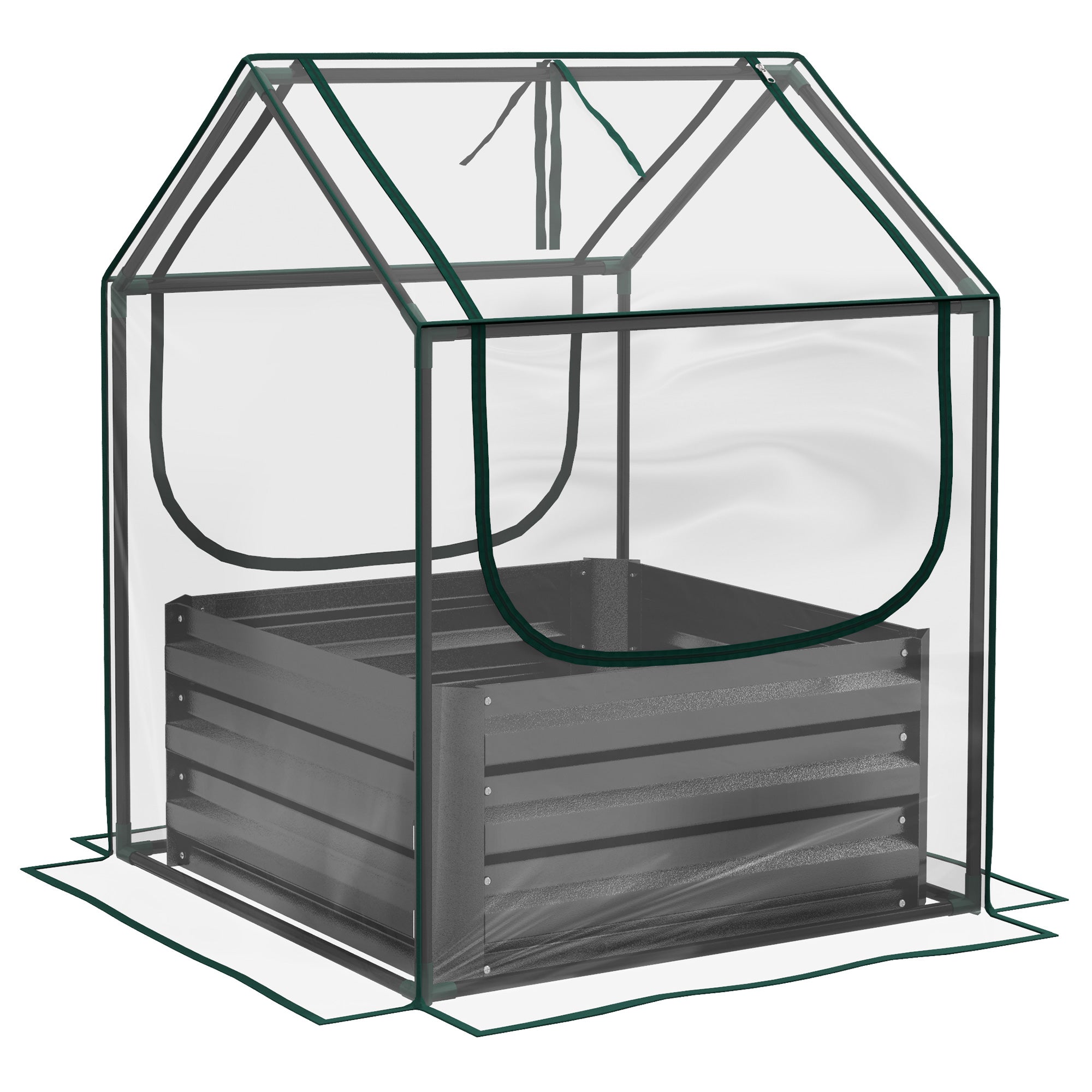 Outsunny Raised Planter Box with Greenhouse Cover, Metal Garden Bed for Vegetables and Herbs, Clear/Dark Grey | Aosom UK