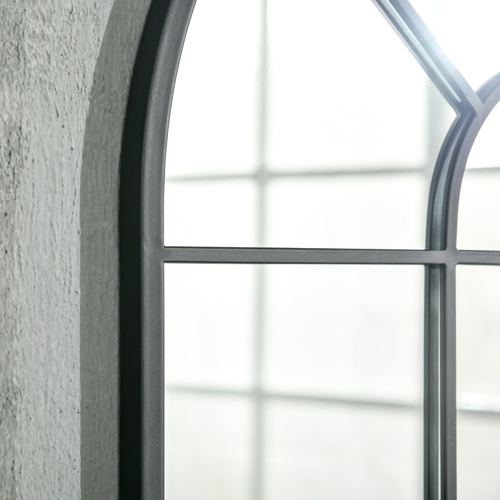 HOMCOM Modern Arched Wall Mirror, 91 x 60 cm Window Mirrors for Living Room, Bedroom, Black - North Peak Garden Furniture