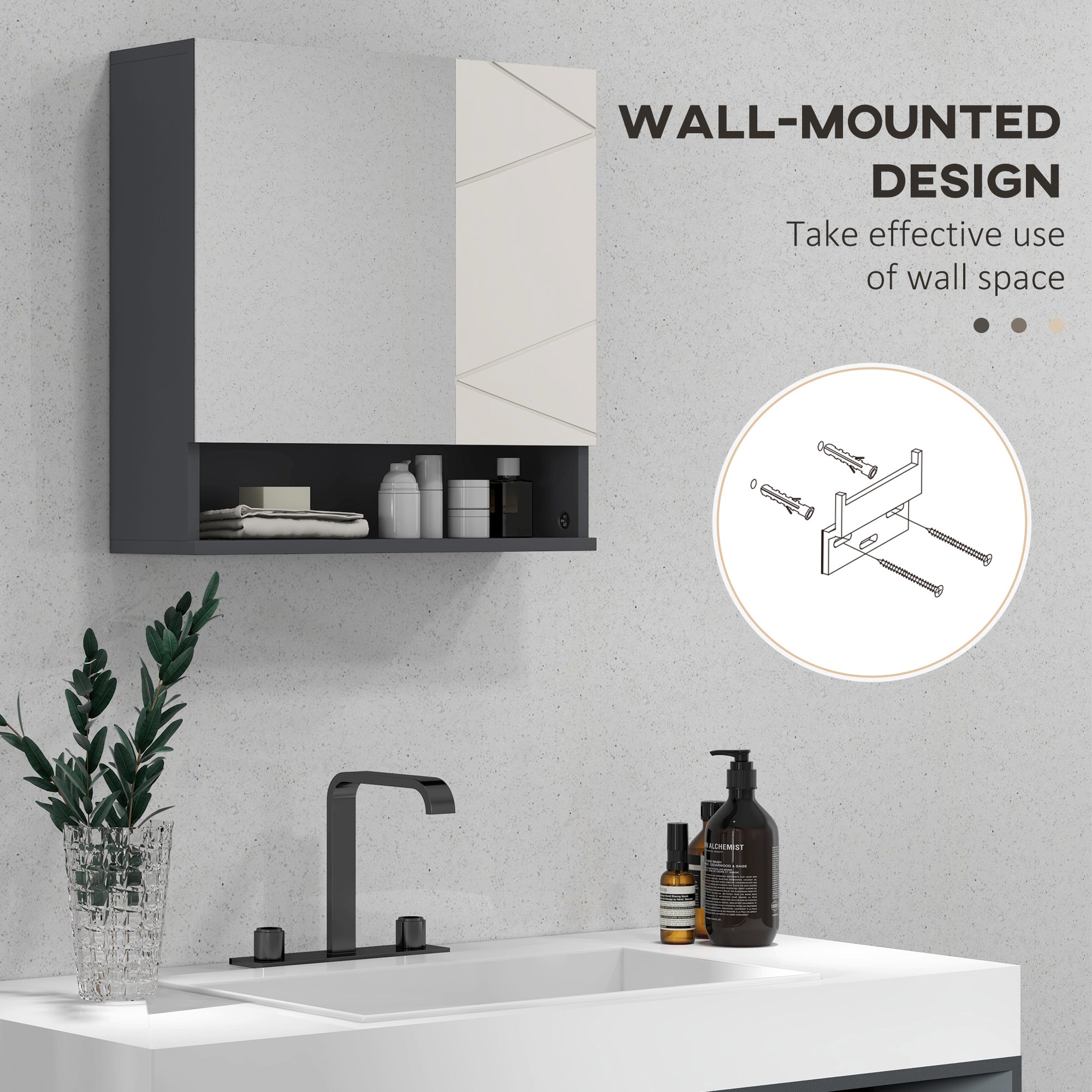 kleankin Bathroom Mirror Cabinet, Wall Mounted Bathroom Storage Cupboard with Adjustable Shelves, 55W x 17D x 55Hcm, Light Grey - North Peak Garden Furniture