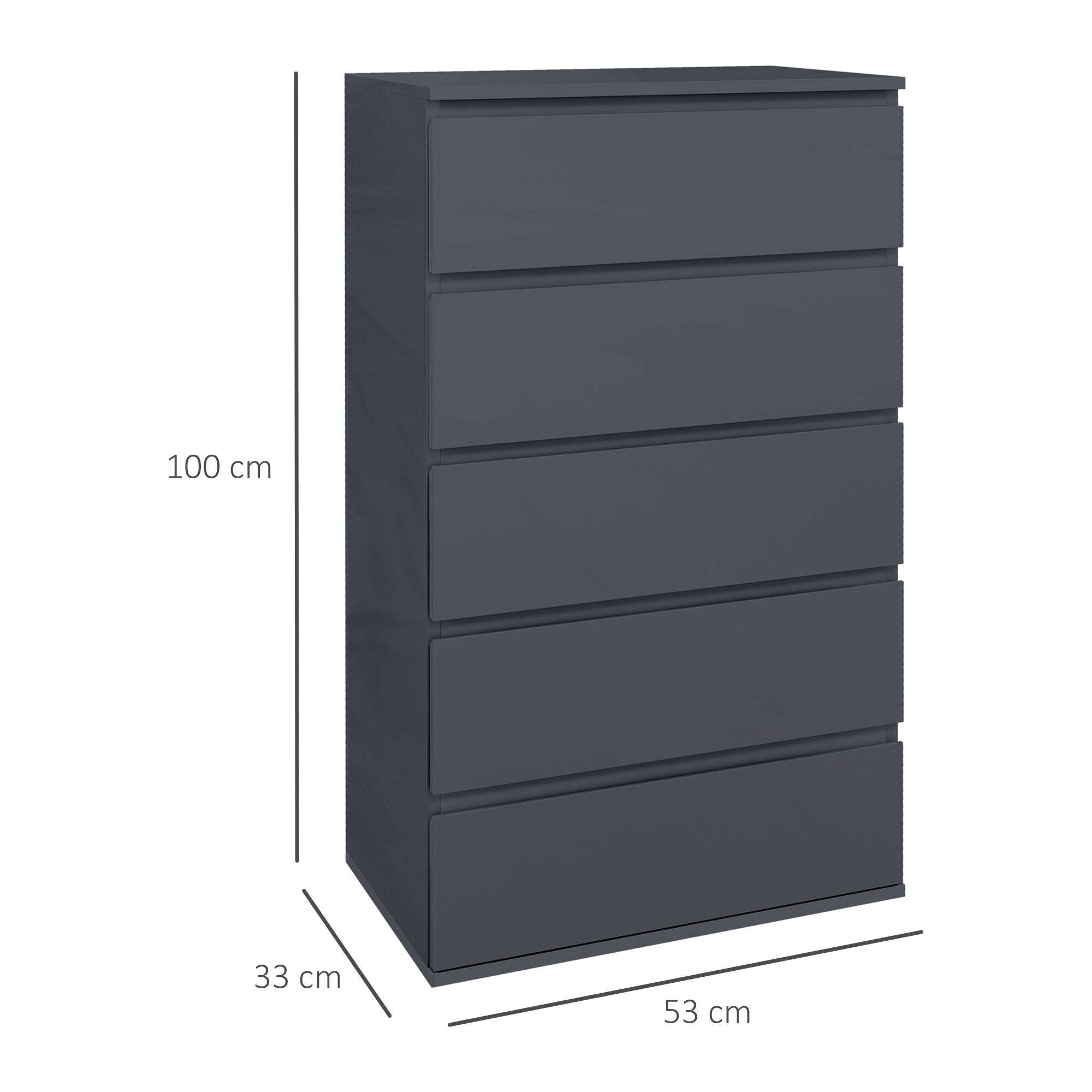 HOMCOM High Gloss Chest of Drawers, 5-Drawer Storage Cabinets, Modern Dresser, Storage Drawer Unit for Bedroom - North Peak Garden Furniture
