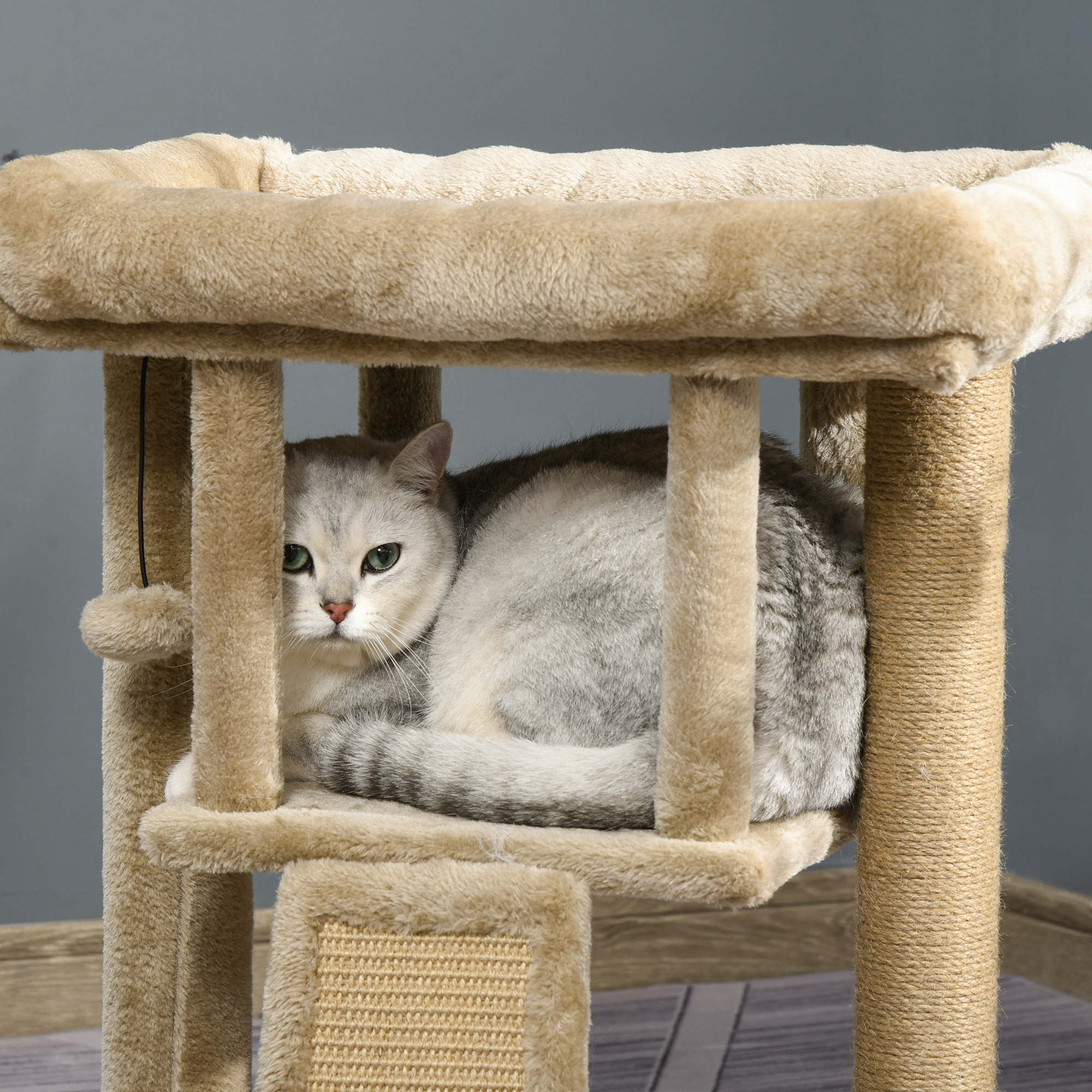 PawHut Cat Tree Tower for Indoor Cats Cat Scratching Post Climbing Activity Centre w/Jute Scratching Pad, Toy Ball, Cat House - Coffee - North Peak Garden Furniture