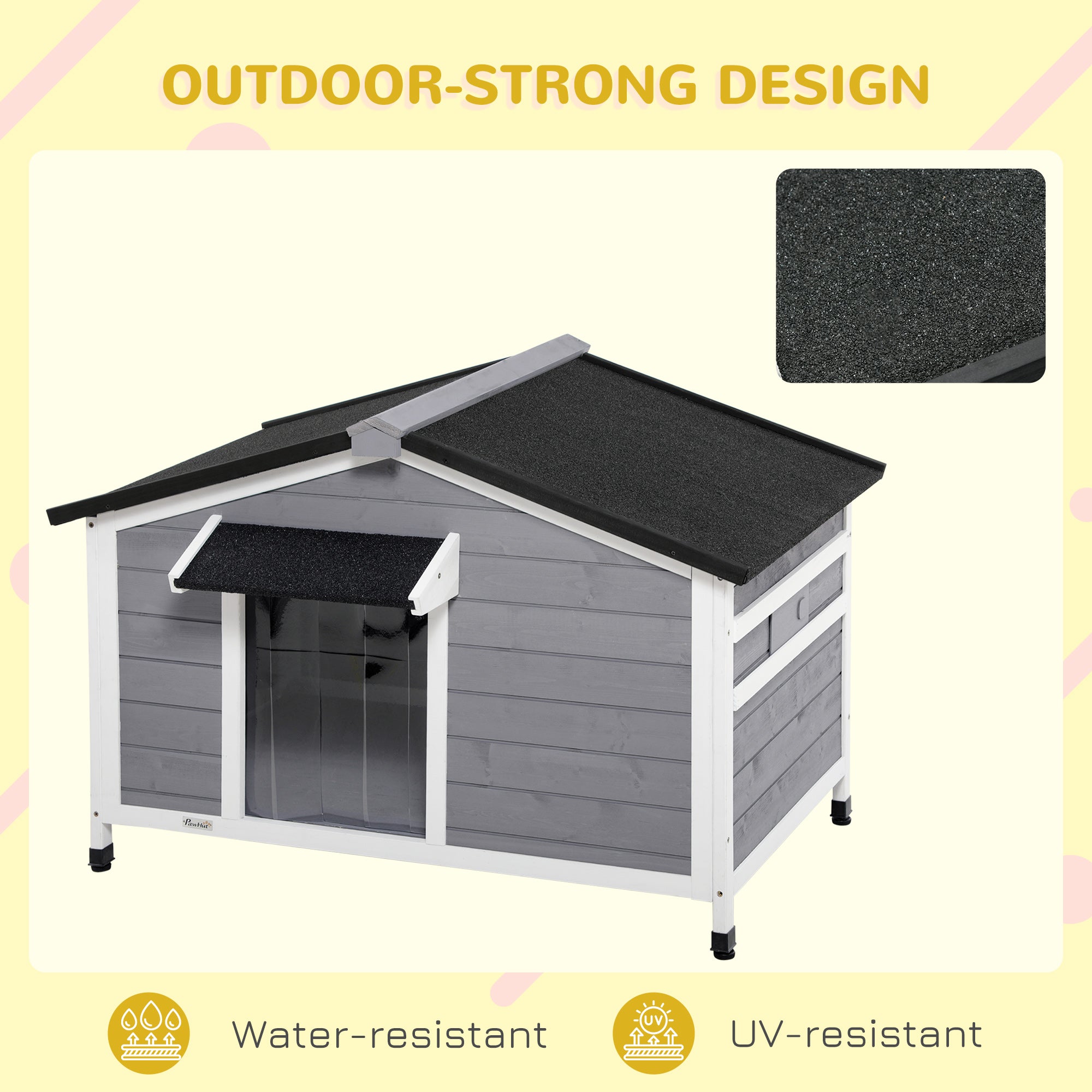 PawHut Large Wooden Dog Kennel for Outside, 72H x 109L x 79Wcm, Grey - North Peak Garden Furniture