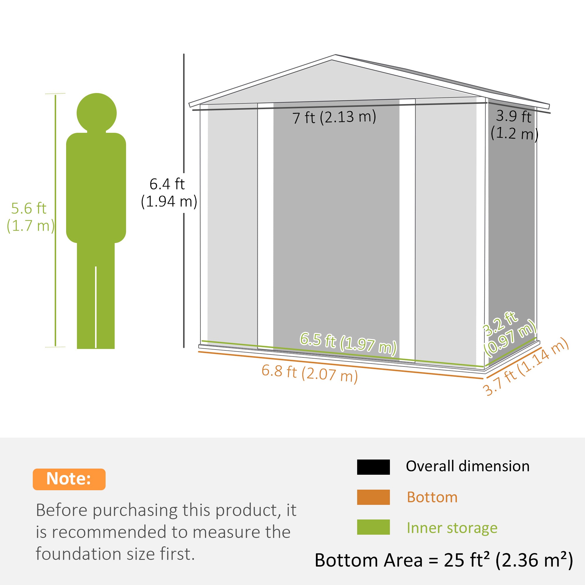 Outsunny 7 x 4ft Garden Shed, Easy to Assemble, Upgraded Galvanised Steel Frame with Foundation Kit, Double Doors with Lock, Outdoor Metal Shed with Vents and Gloves, Garden Storage Shed, Green - North Peak Garden Furniture
