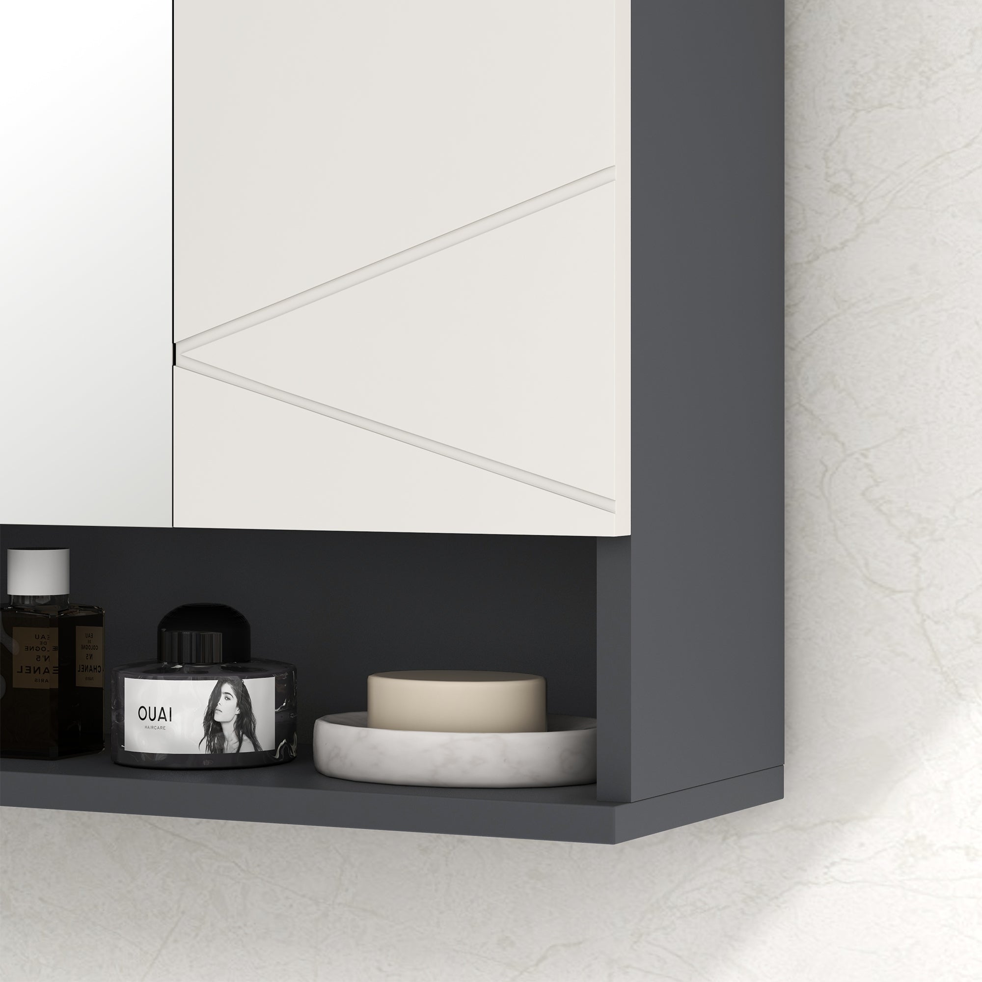 kleankin Bathroom Mirror Cabinet, Wall Mounted Bathroom Storage Cupboard with Adjustable Shelves, 55W x 17D x 55Hcm, Light Grey - North Peak Garden Furniture