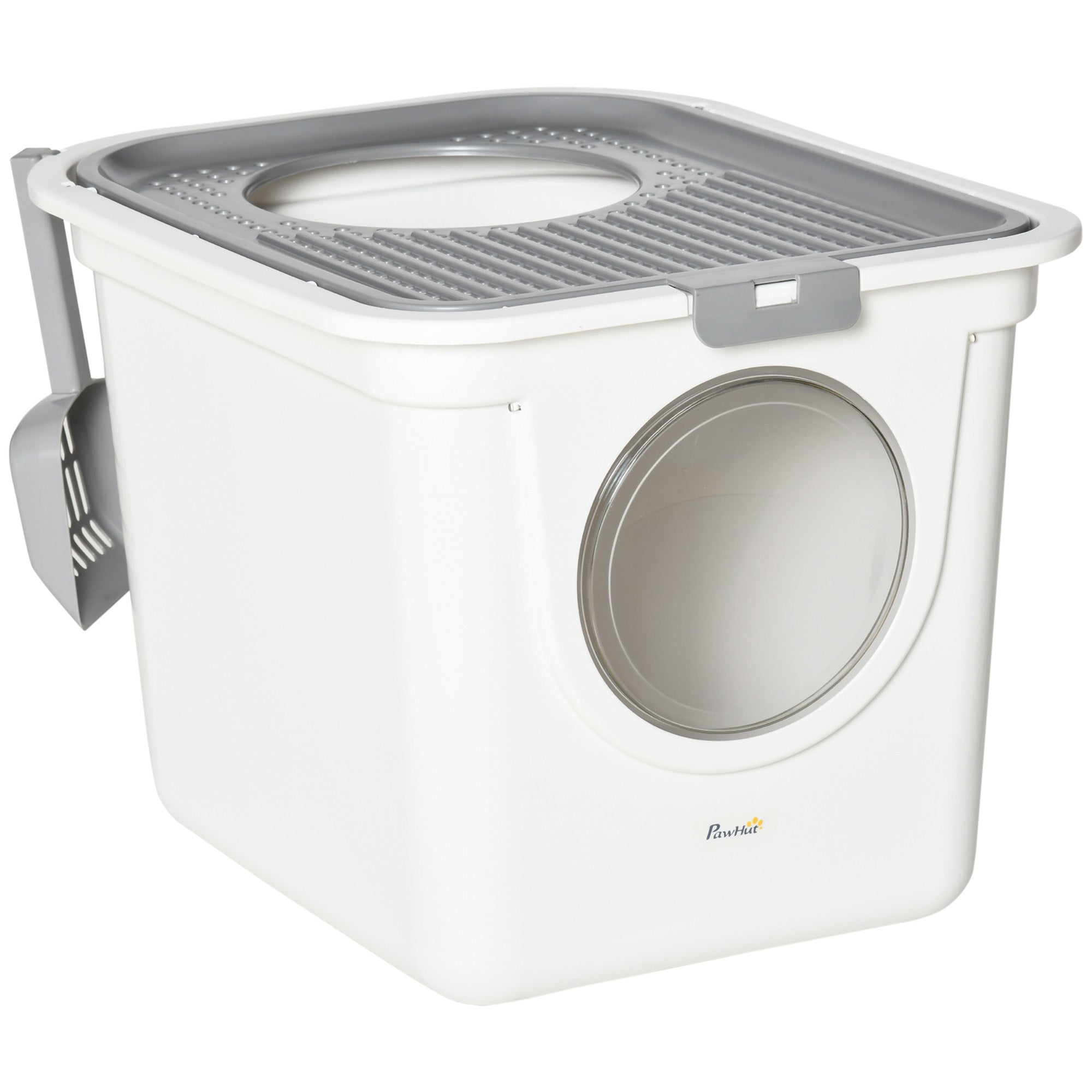 PawHut Cat Litter Box Pet Toilet Enclosed Kitten Pan w/ Front Entrance Top exit Scoop, White - North Peak Garden Furniture