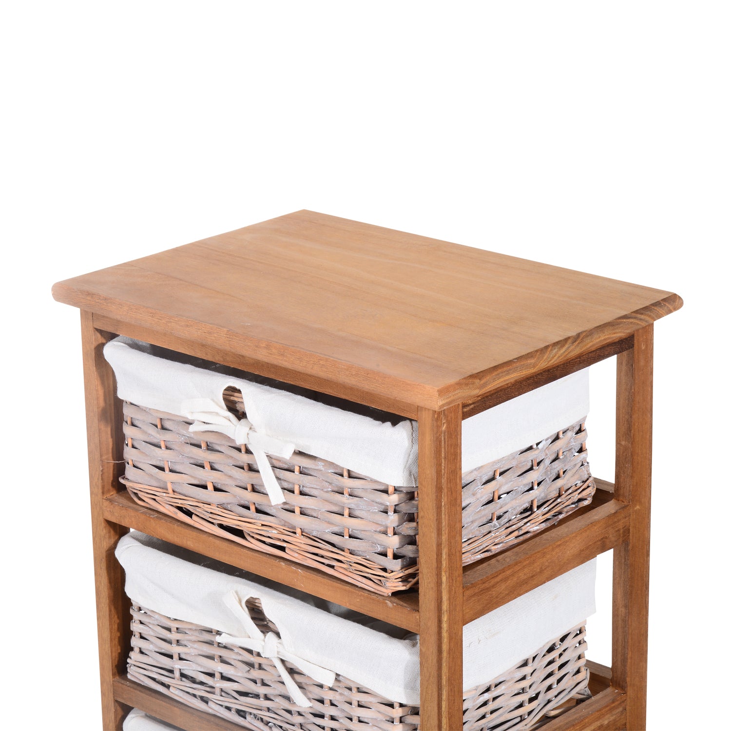 HOMCOM 5 Drawer Dresser Wicker Basket Storage Shelf Unit Wooden Frame Home Organisation Cabinet Bedroom Office Furniture Natural Finish - North Peak Garden Furniture