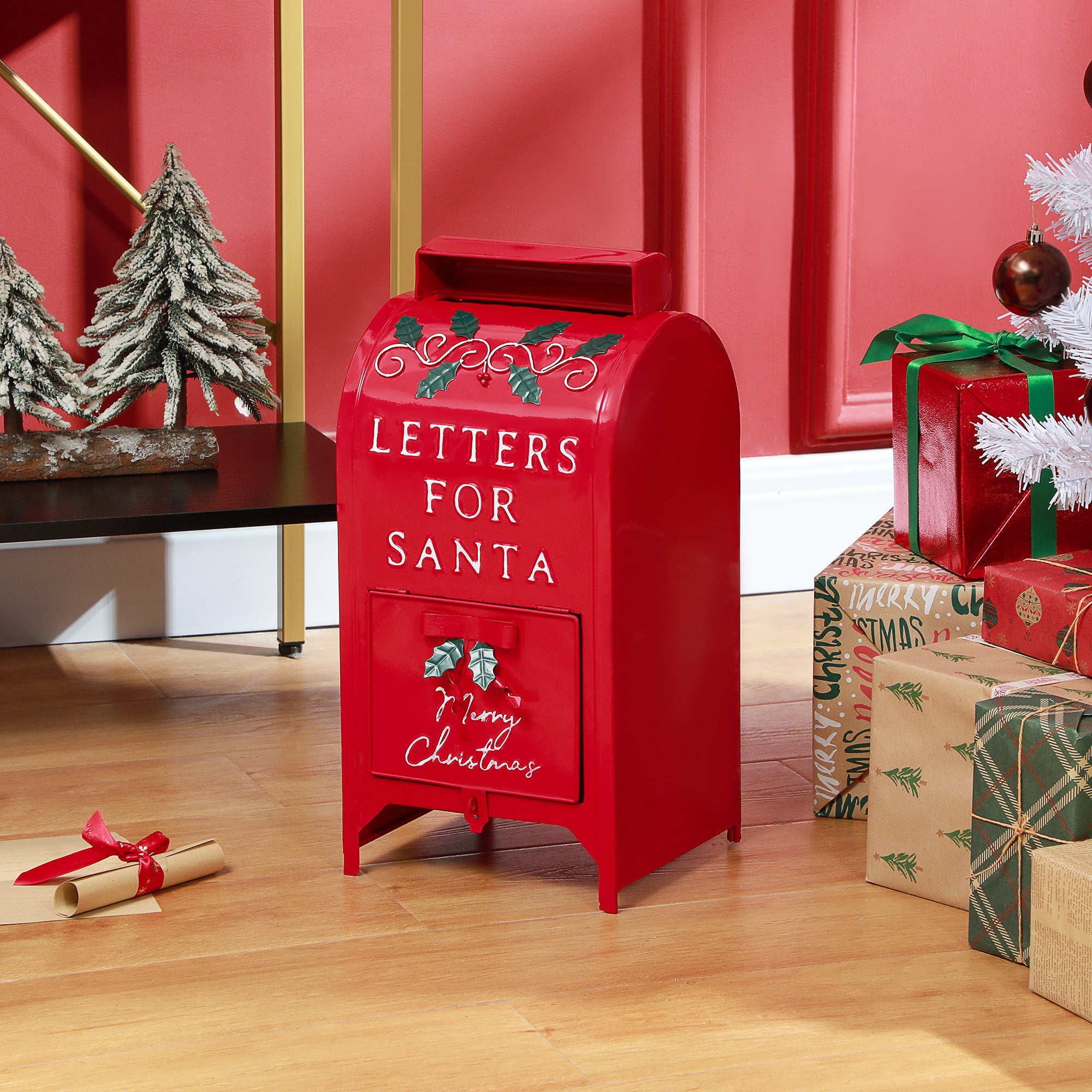 HOMCOM A5 Christmas Letter Postbox - Red/White - North Peak Garden Furniture