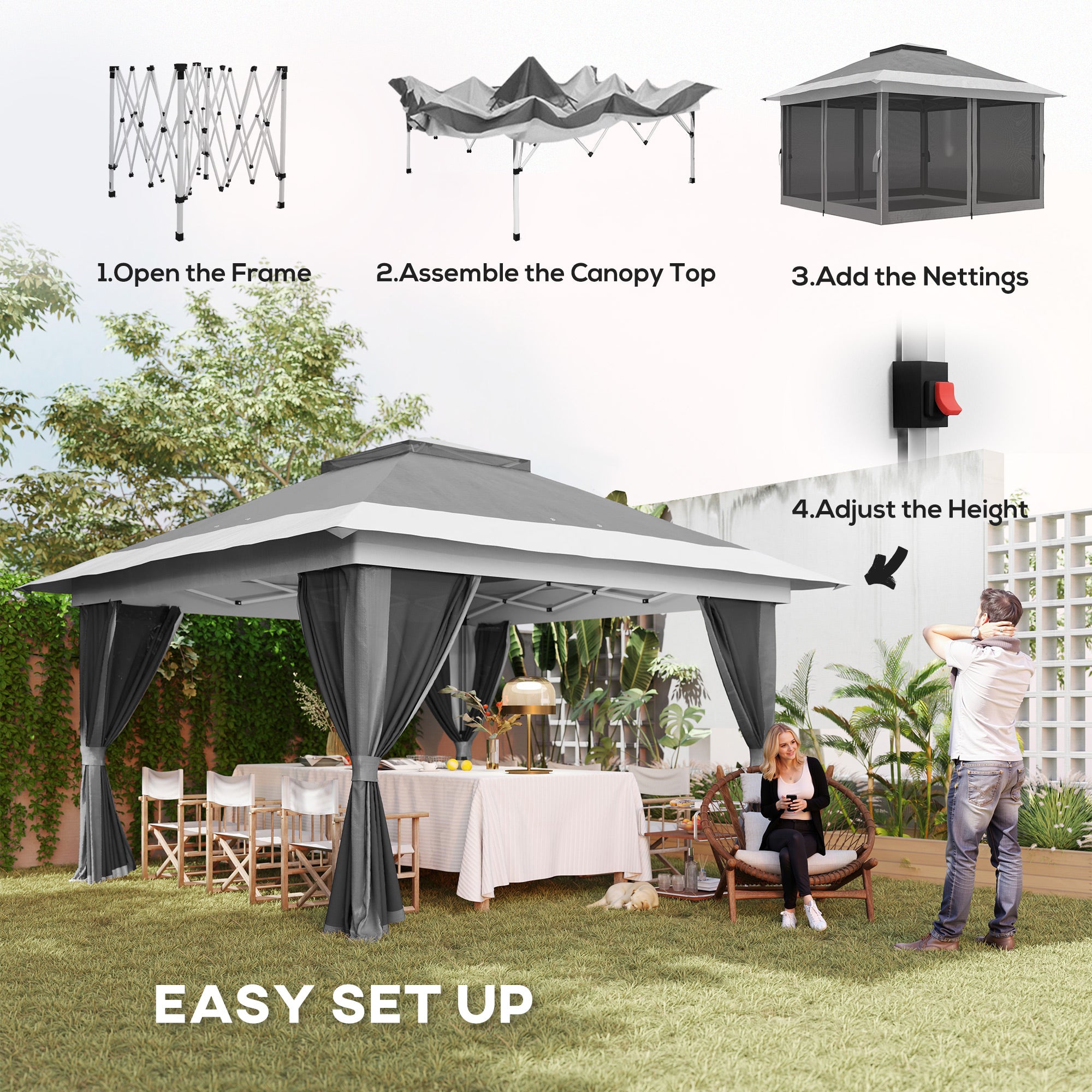 Outsunny 3.6 x 3.6m Pop-Up Gazebo, with Accessories - Grey