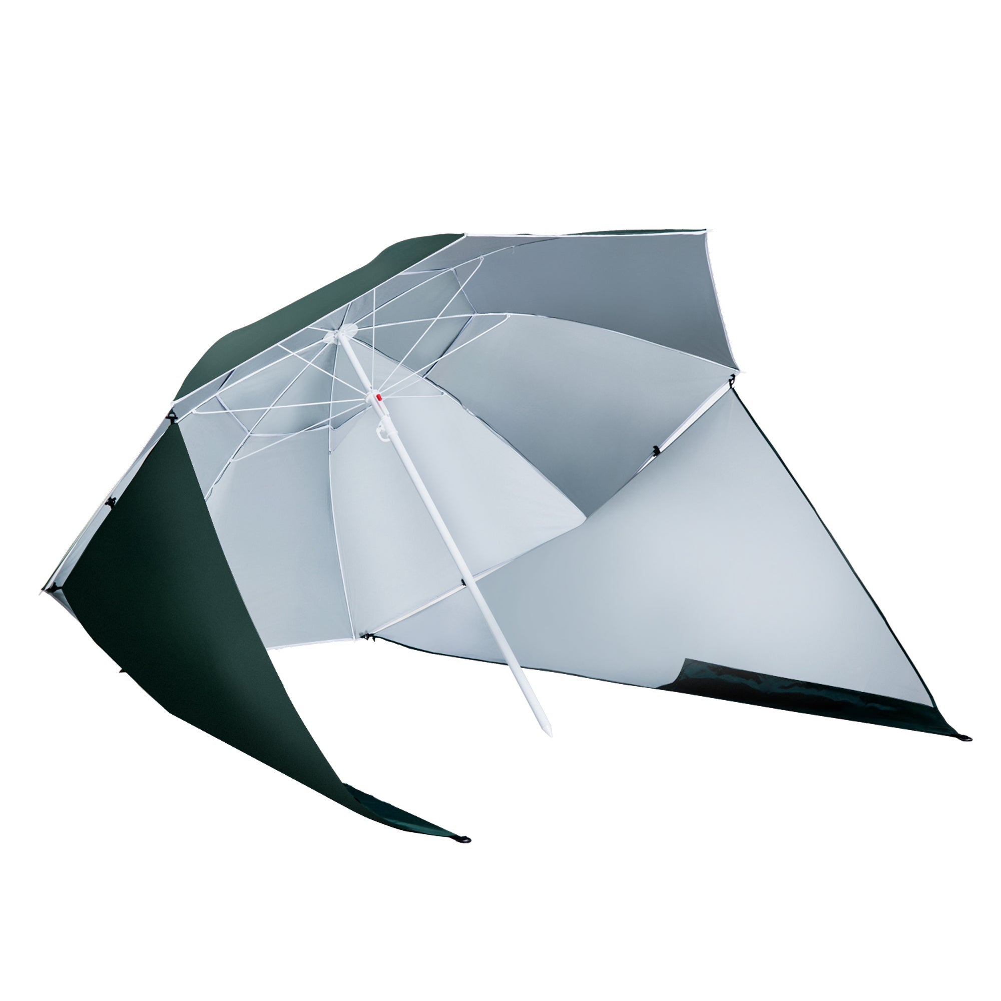 Outsunny 2m UV Protection Fishing Beach Umbrella Brolly Shelter w/ Side Panel Tent Green - North Peak Garden Furniture