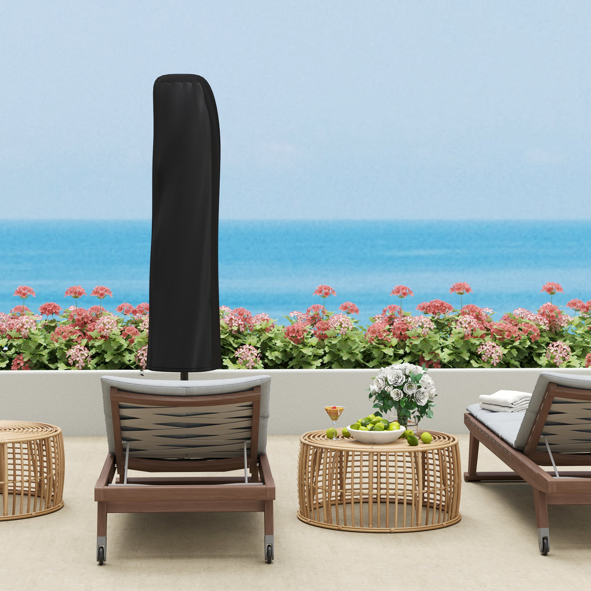 Outsunny 3(m) Garden Cantilever Parasol with Cover and Wind Protection Strap, Round Overhanging Umbrella with Crank Handle and Tilt, Banana Patio Umbrella for Outdoor Sun Shade, UPF50+, Green - North Peak Garden Furniture
