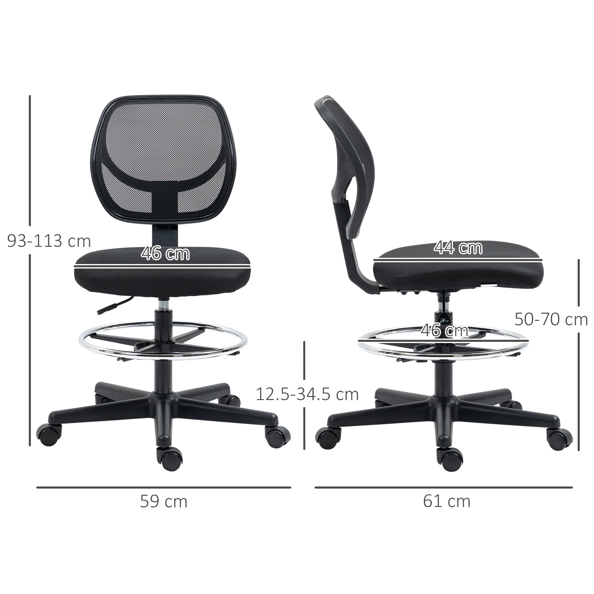 Vinsetto Ergonomic Mesh Standing Desk Chair with Adjustable Footrest Ring and Seat Height Black - North Peak Garden Furniture