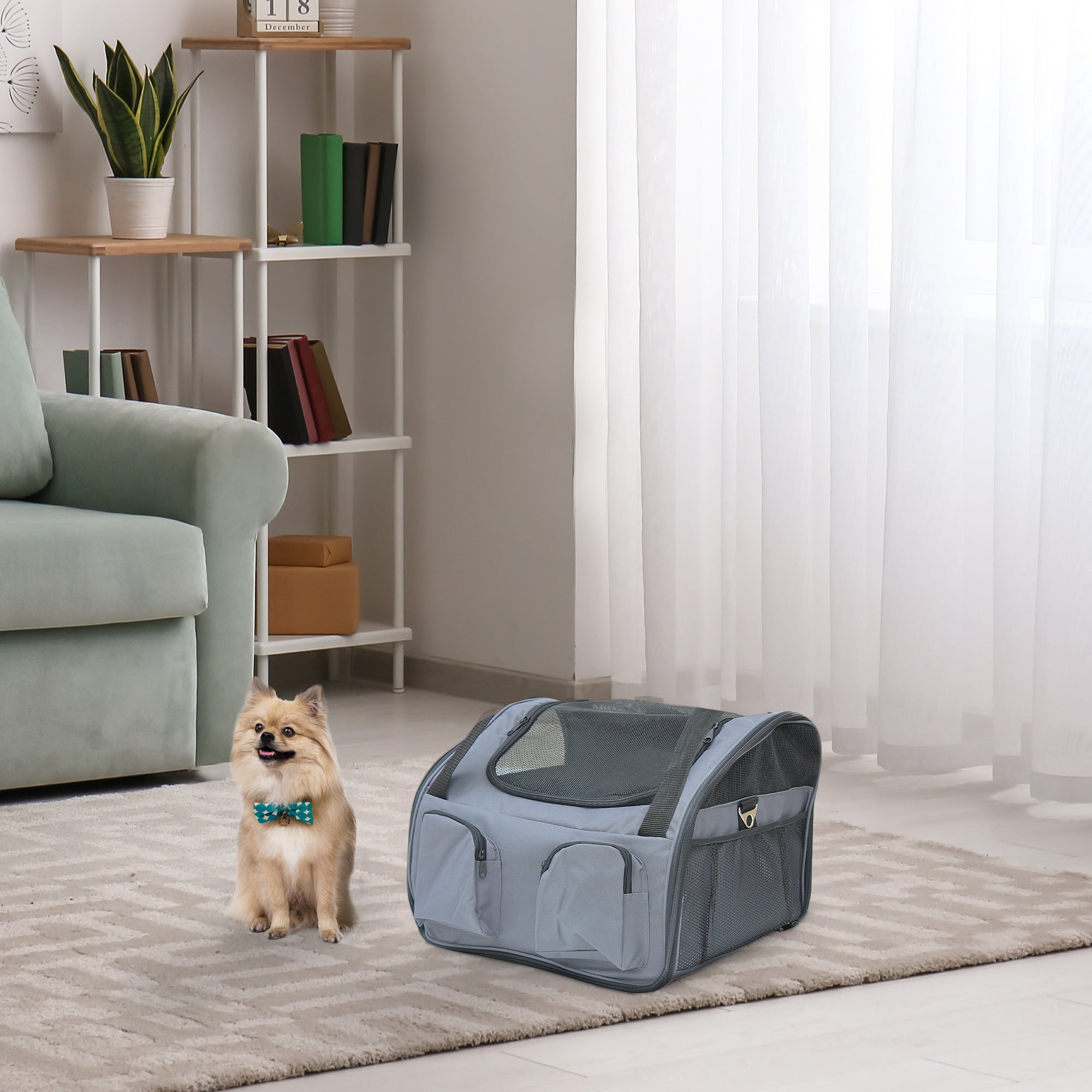 PawHut Pet Carrier Folding Bag Car Seat Cat Dog Puppy Kennel Portable Travel Cage Tote Case Mesh Holder House Grey - North Peak Garden Furniture