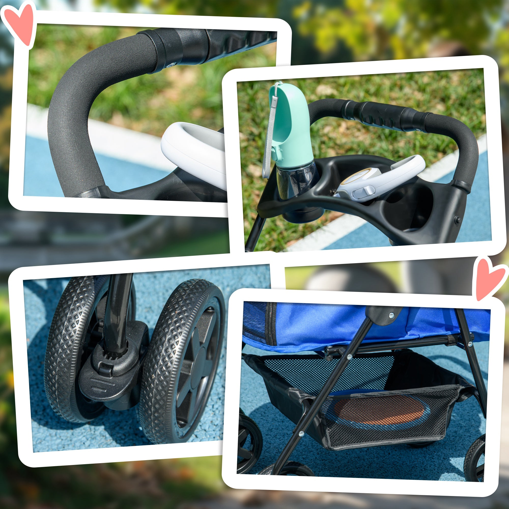 PawHut Dog Pram Dog Stroller Foldable Pet Pushchair with 4 Wheels, Safety Leashes, Cup Holder for Small Dogs, Blue - North Peak Garden Furniture