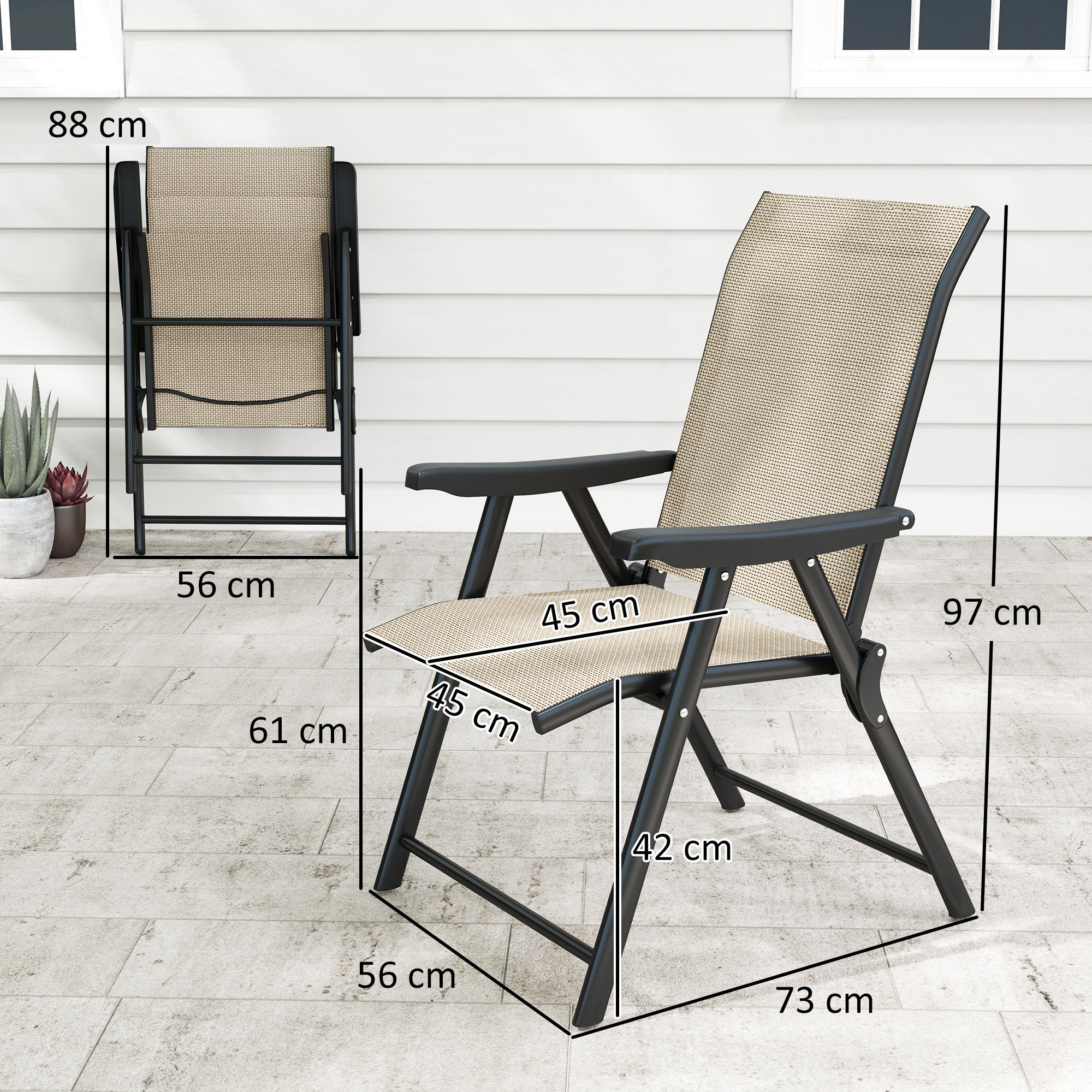 Outsunny Set of Four Folding Outdoor Chairs - Brown/Black