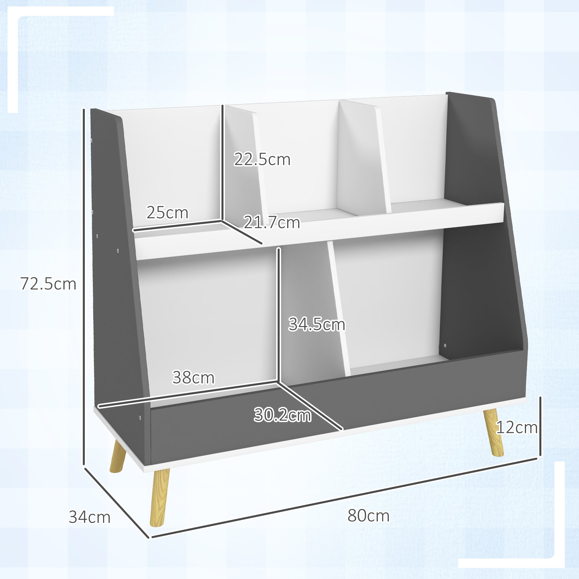 HOMCOM Two-Tier Kids Storage Shelf, with Five Compartments, Anti-Tip Device - Grey - North Peak Garden Furniture