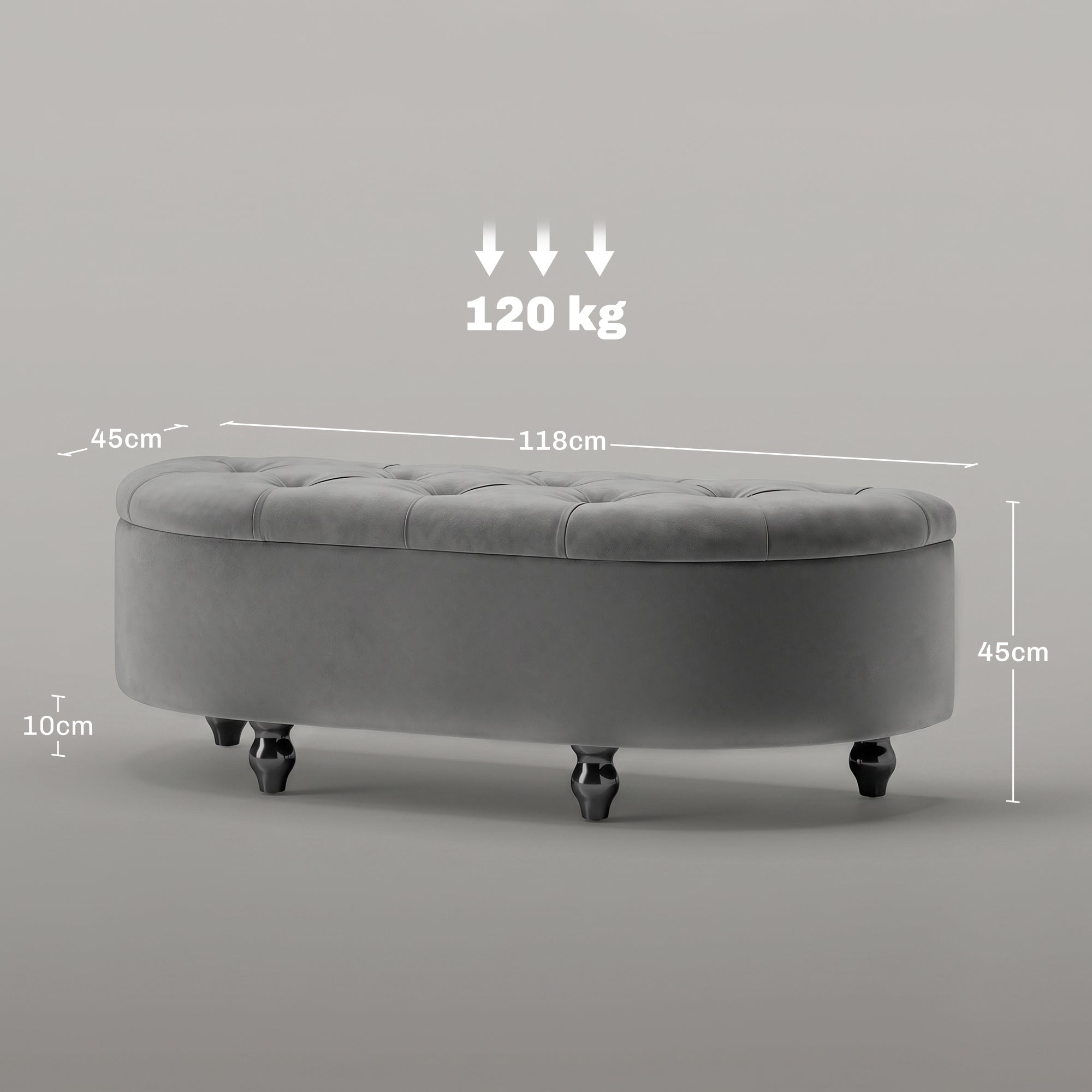 HOMCOM Velvet-Feel Half Circle Storage Ottoman - Dark Grey