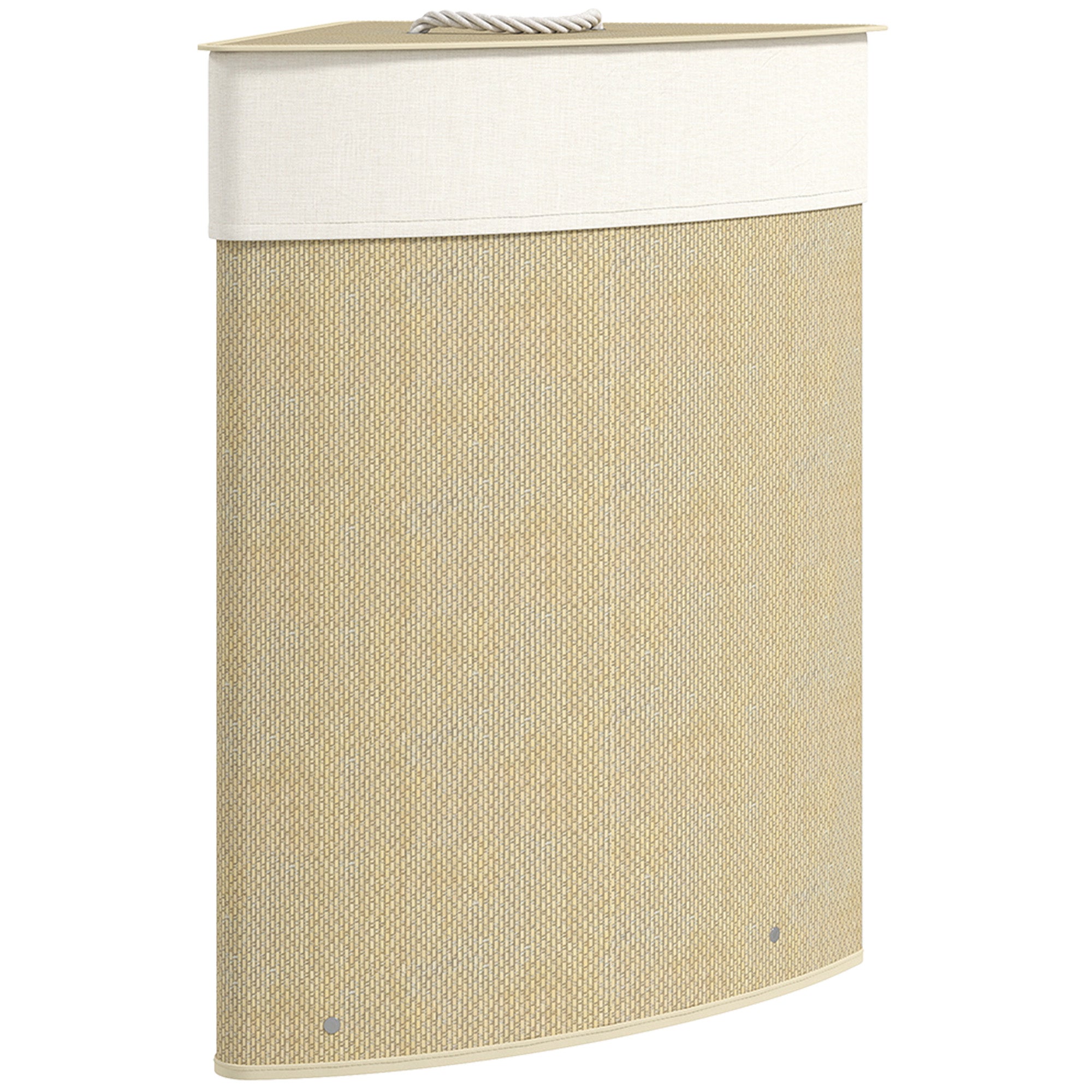 HOMCOM Bamboo Laundry Basket with Lid, 55L Corner Laundry Hamper with Removable Washable Liner Bag, Bathroom Triangle Washing Basket, 35 x 35 x 60 cm, Nature Wood Finish - North Peak Garden Furniture
