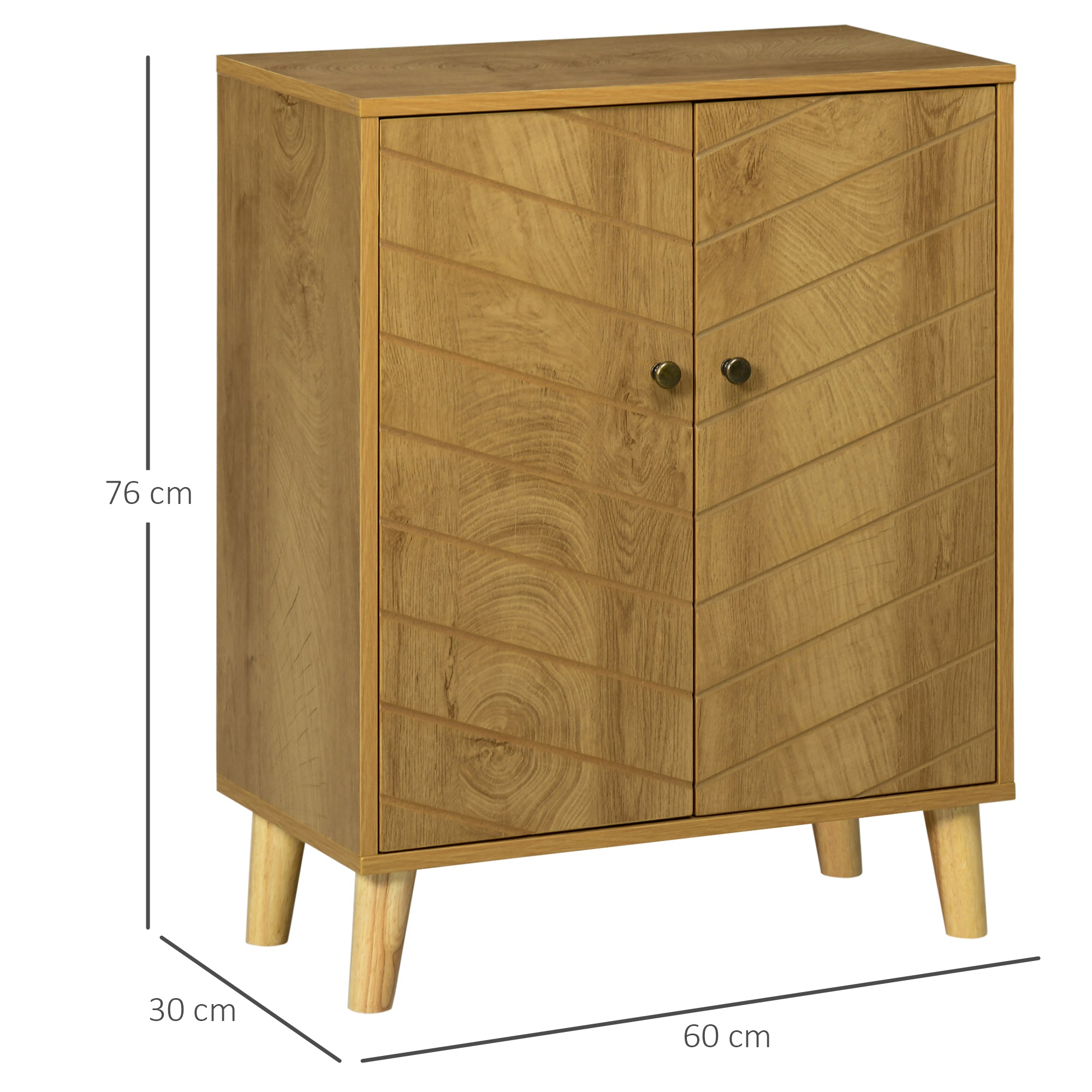 HOMCOM Vintage Storage Cabinet with Double Chevron Doors and Pine Wood Legs, Side Cabinet for Living Room, Kitchen, Bedroom, Natural Wood Effect - North Peak Garden Furniture