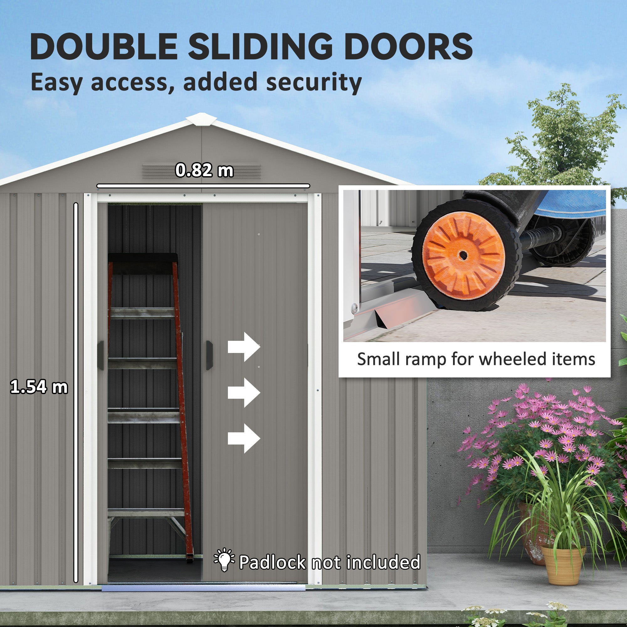 Outsunny 6.5ft x 3.5ft Metal Garden Storage Shed for Outdoor Tool Storage with Double Sliding Doors and 4 Vents, Grey - North Peak Garden Furniture