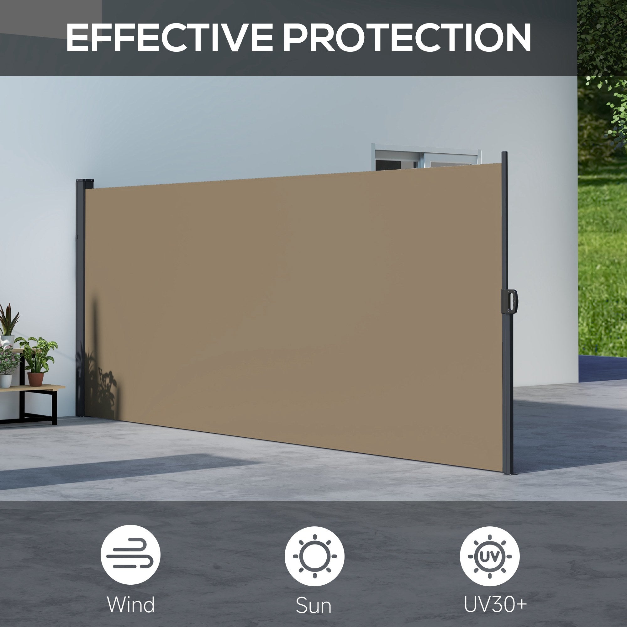 Outsunny Retractable Side Awning, Outdoor Privacy Screen for Garden, Hot Tub, Balcony, Terrace, Pool, 400 x 160cm, Khaki - North Peak Garden Furniture