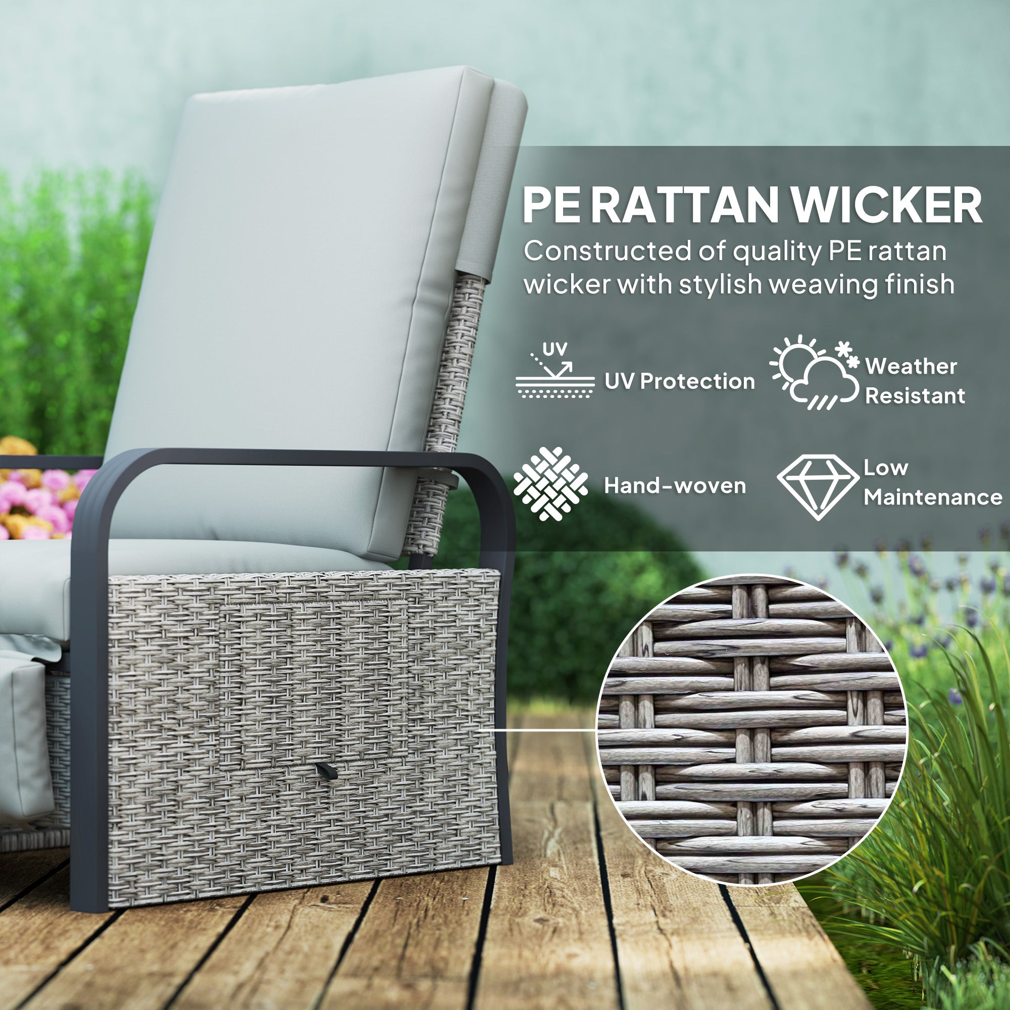 Outsunny 140° Reclining Rattan Armchair - Mixed Grey - North Peak Garden Furniture