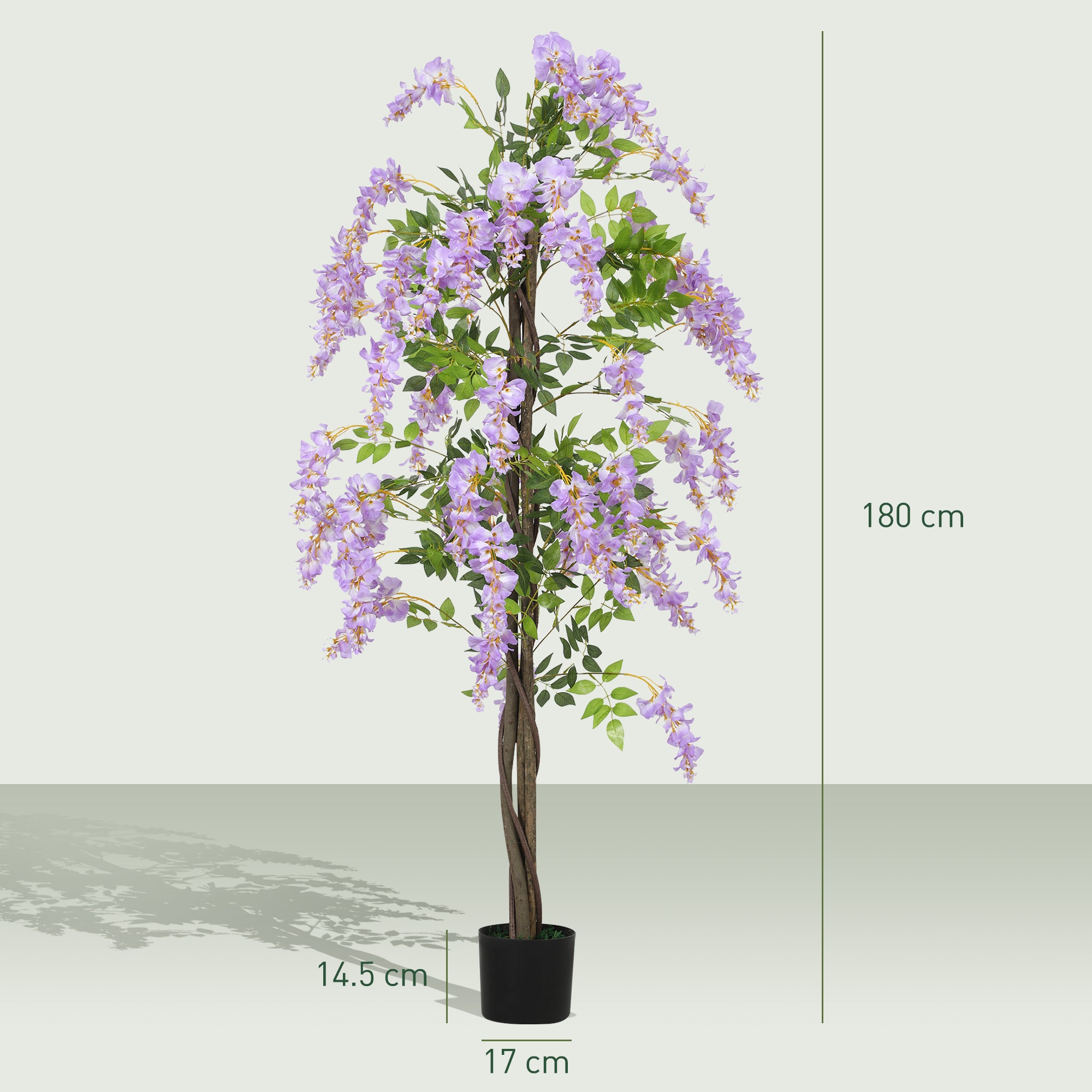 HOMCOM Artificial Wisteria Flower, Tall Fake Plant with 756 Leaves and 54 Flowers in Pot, Decorative Artificial Plant for Home Indoor Decor, 180 cm, Purple - North Peak Garden Furniture