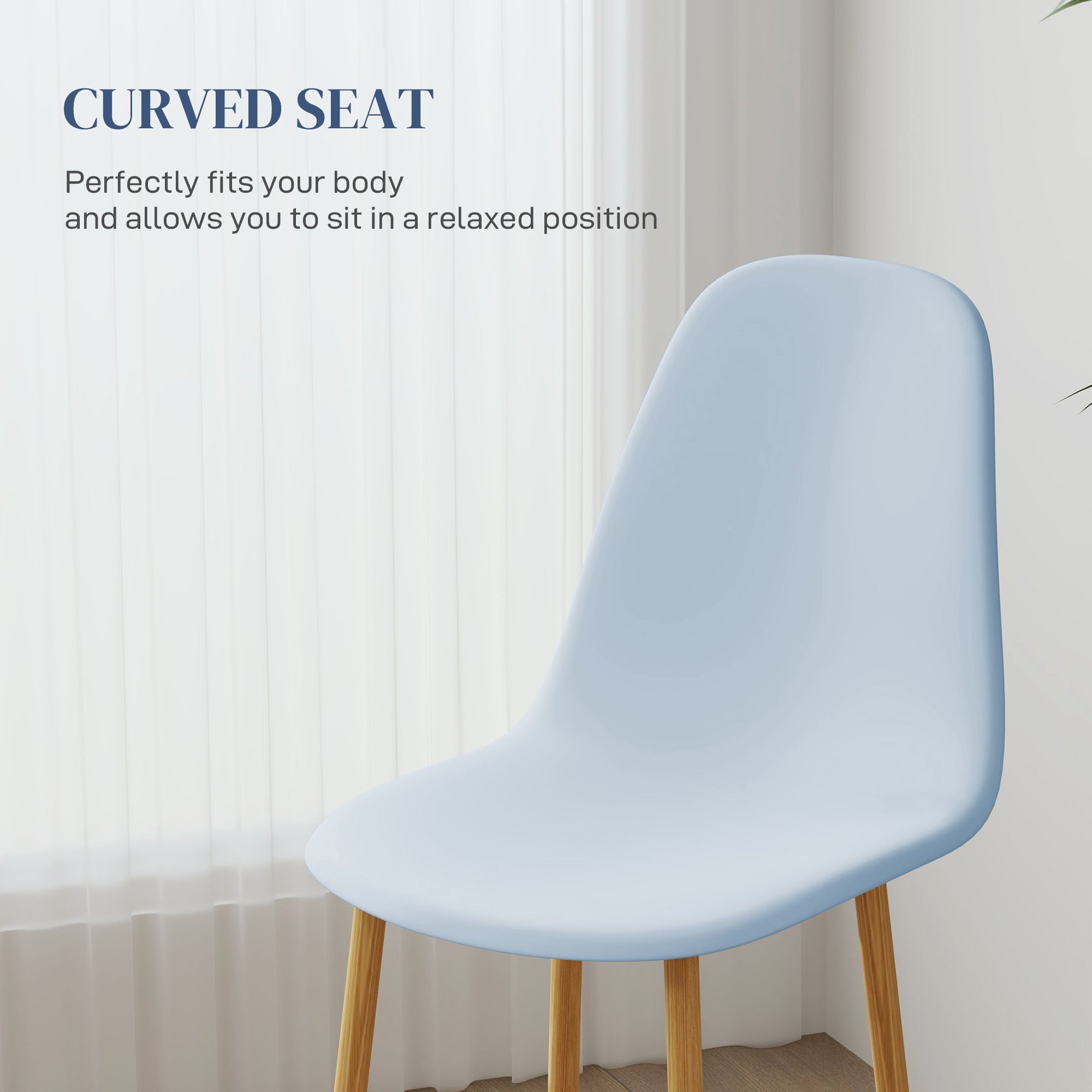 HOMCOM Modern Dining Chairs Set of 4, Kitchen Chairs with Backrest and Steel Legs for Dining Room, Living Room, Light Blue - North Peak Garden Furniture