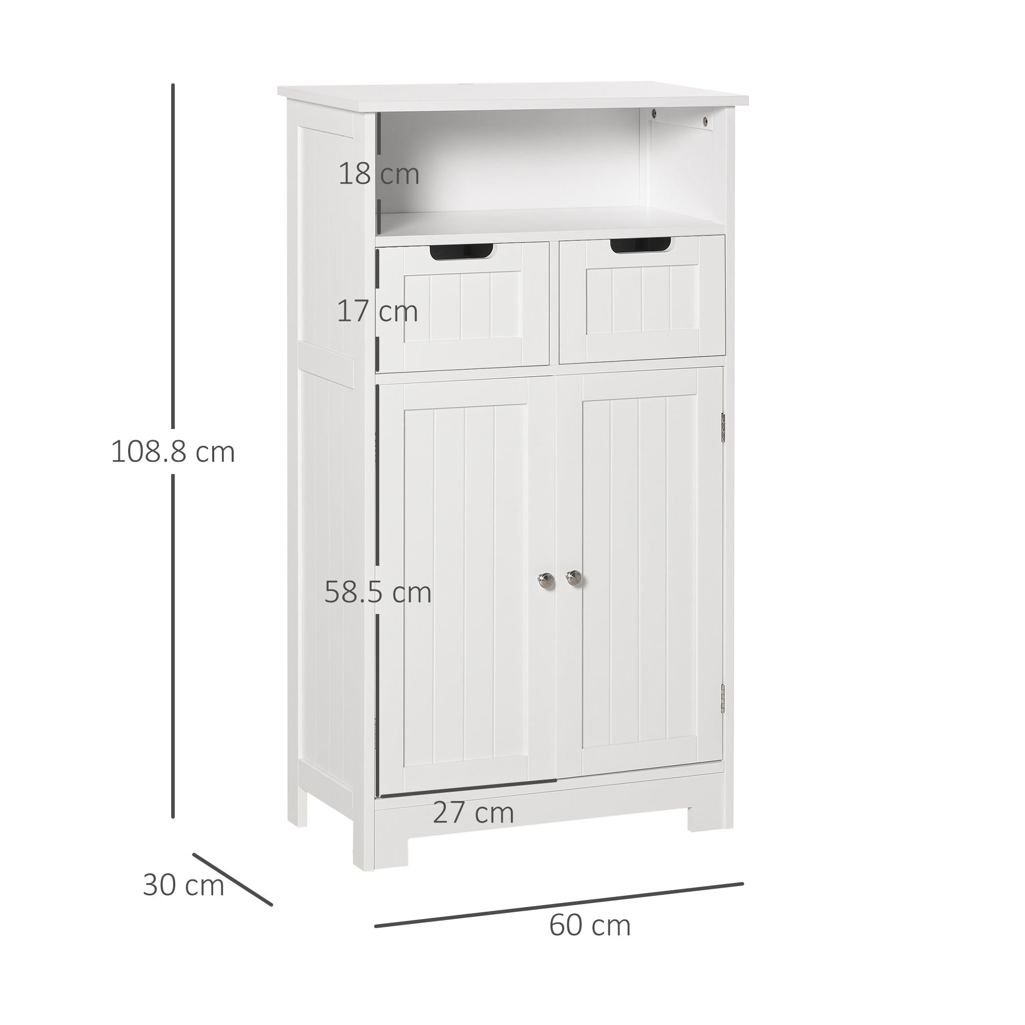 kleankin Bathroom Cabinet, Free Standing Bathroom Storage Cabinet with 2 Drawers and Adjustable Shelf, Small Bathroom Storage Unit, White - North Peak Garden Furniture