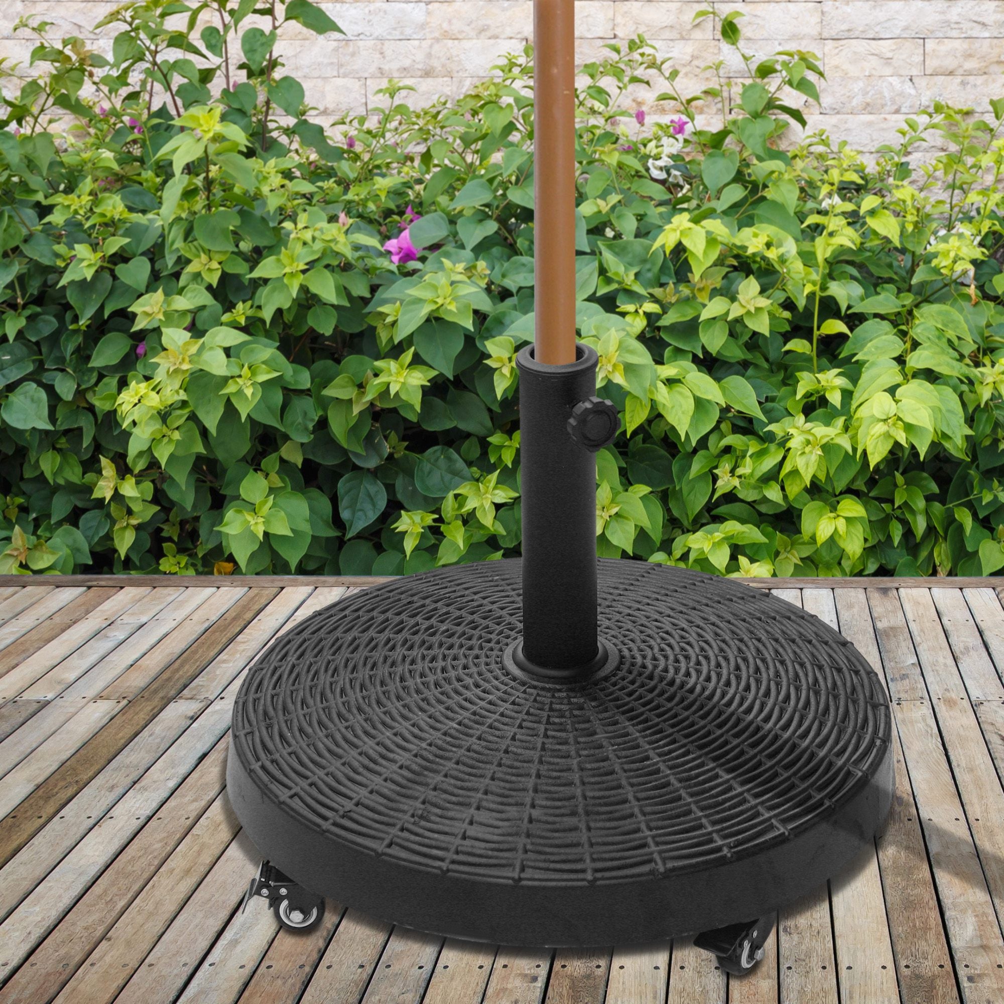 Outsunny 22.7kg Resin Patio Parasol Base Umbrella Stand Weight Deck Garden Sunshade Holder Round w/ Wheels Brakes Outdoor