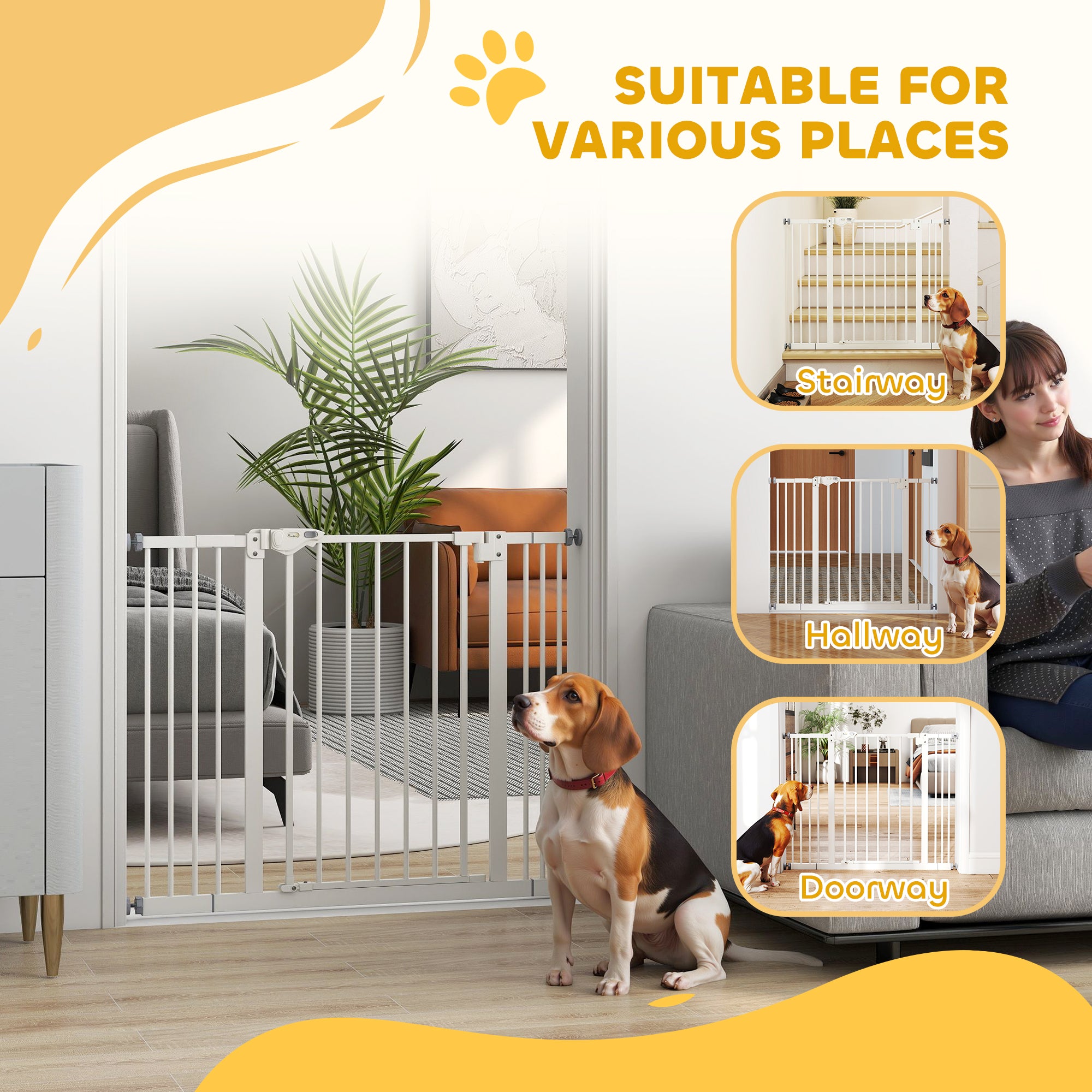 PawHut Metal 74-100cm Wide Adjustable Dog Gate Black - North Peak Garden Furniture