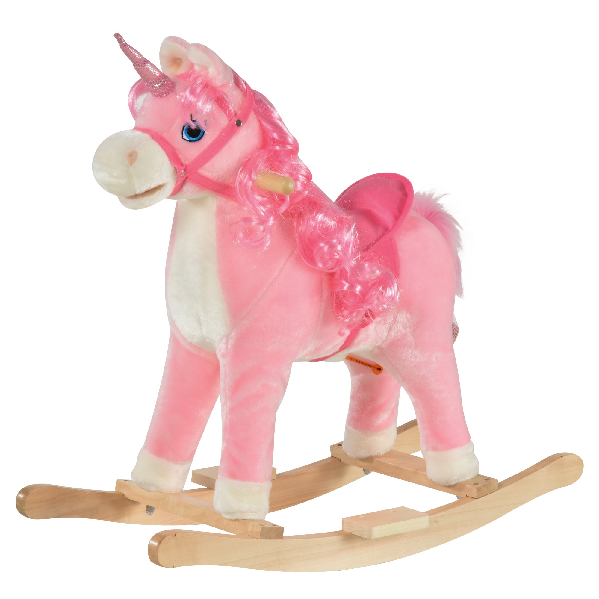 HOMCOM Kids Plush Rocking Horse Ride On Unicorn w/ Sound Moving Mouth Wagging Tail Children Rocker Toy Gift 3-6 Years Pink - North Peak Garden Furniture