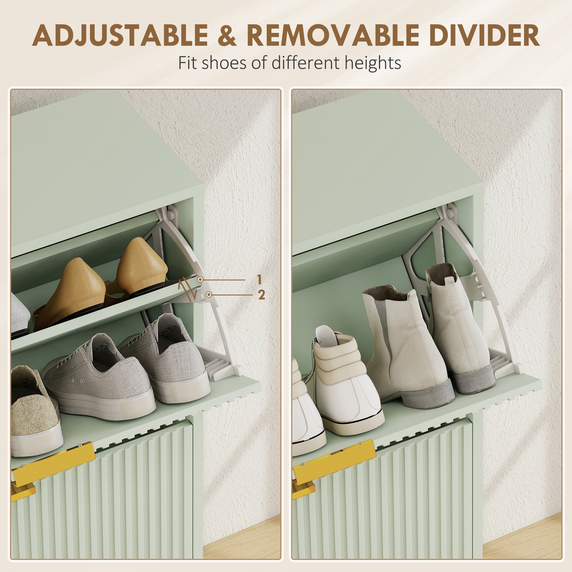 HOMCOM Elegant Two-Drawer Shoe Cabinet - Light Green