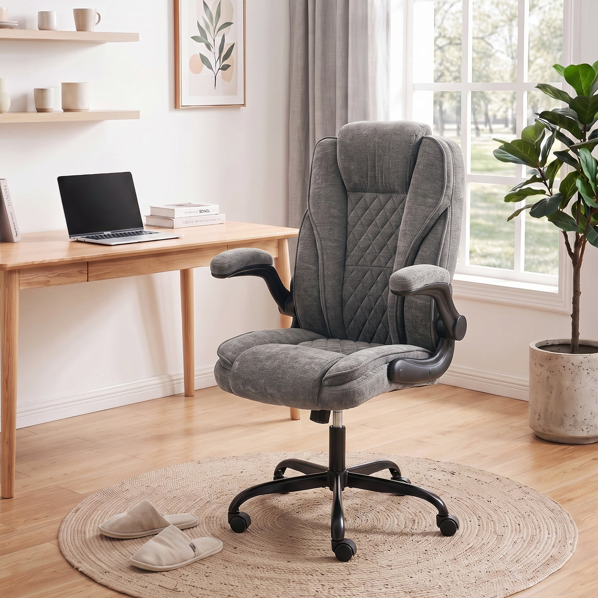 HOMCOM Office Chair, Ergonomic Desk Chair with Flip-up Armrest, Pocket Springs, Swivel Wheels, Adjustable Height, Dark Grey
