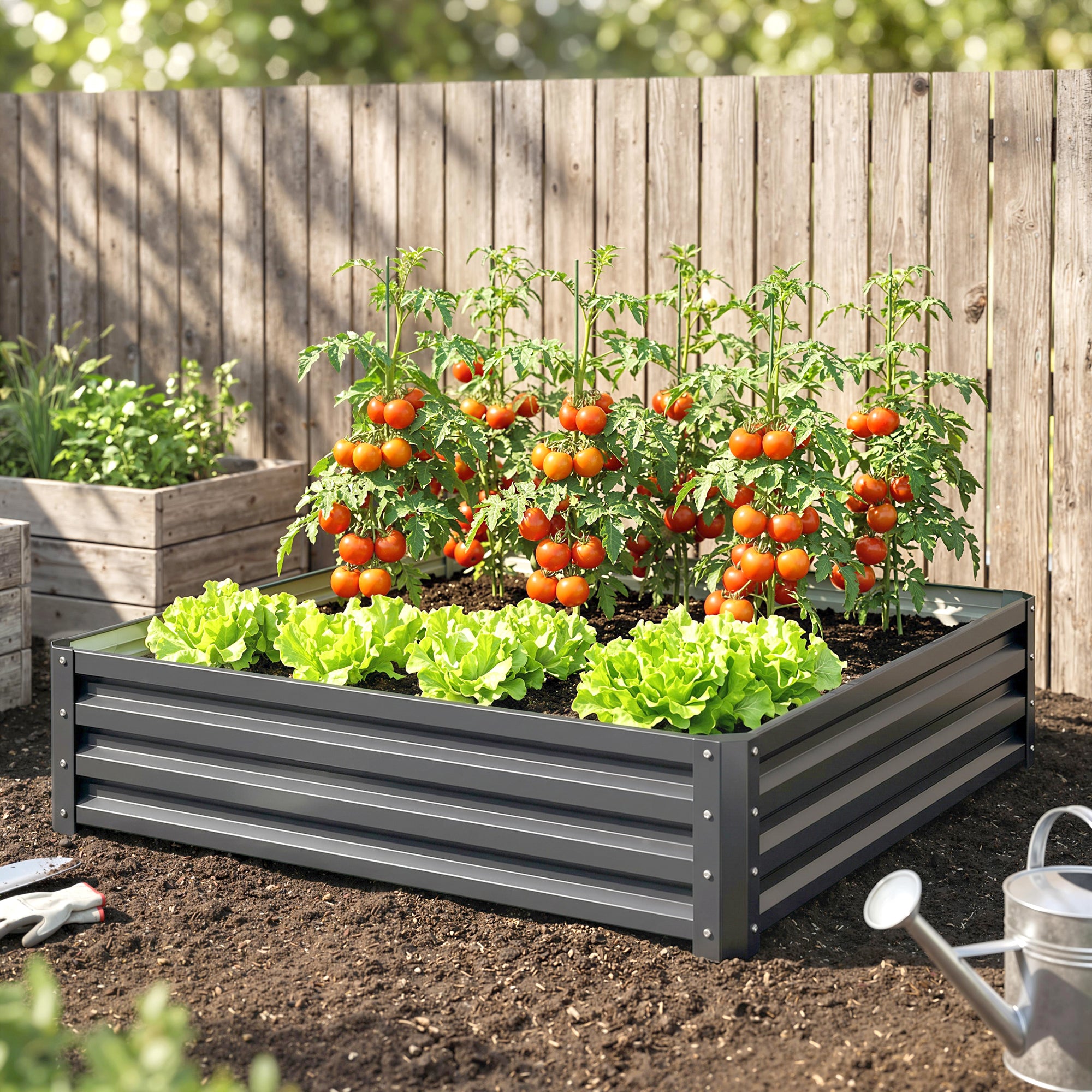 Outsunny 432L Square Raised Garden Bed Box Steel Frame for Vegetables, Flowers and Herbs, 120 x 120 x 30cm, Light Grey