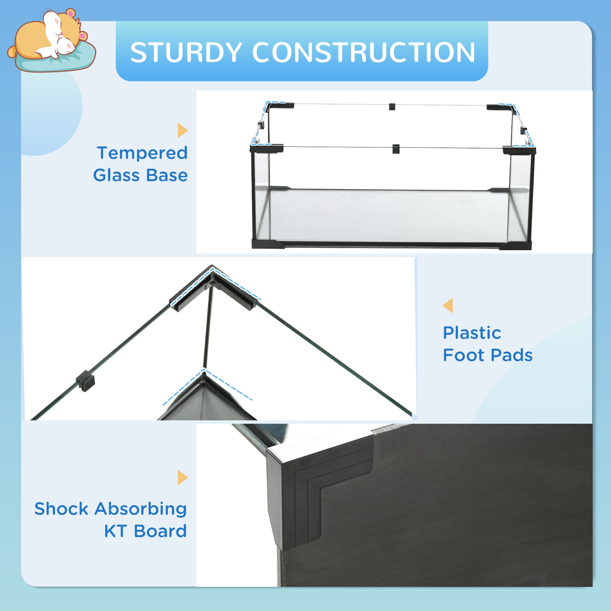 PawHut 3 Tiers Hamster Cage, Gerbil Cage with Deep Glass Bottom, Non-Slip Ramps, Platforms, Hut, Exercise Wheels, Water Bottle, Dish, for Syrian Hamster, Dwarf Hamster, 60 x 40 x 57cm - North Peak Garden Furniture
