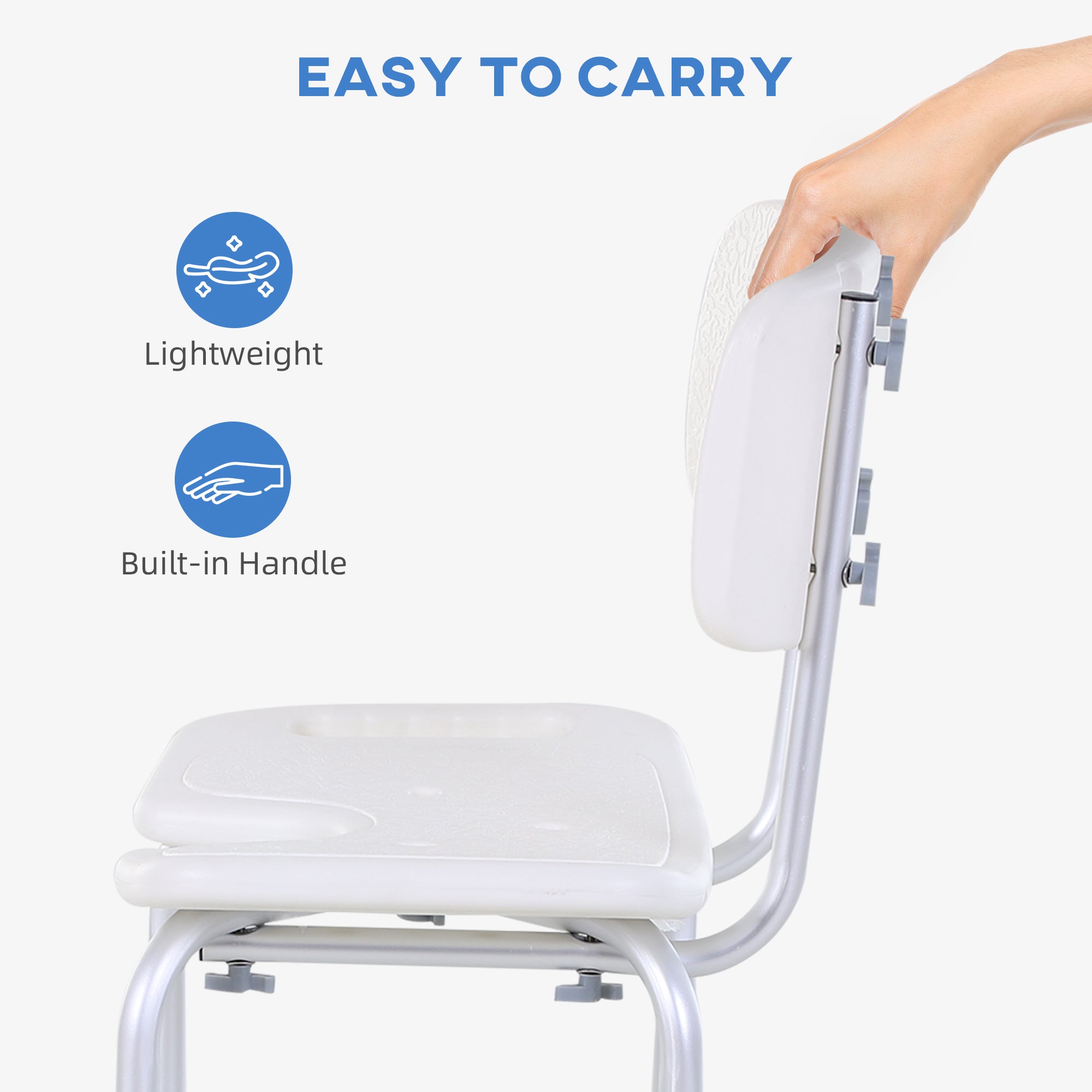 HOMCOM 8-Level Height Adjustable Bath Stool Spa Shower Chair Aluminum w/ Non-Slip Feet, Handle for the Pregnant, Old, Injured - North Peak Garden Furniture