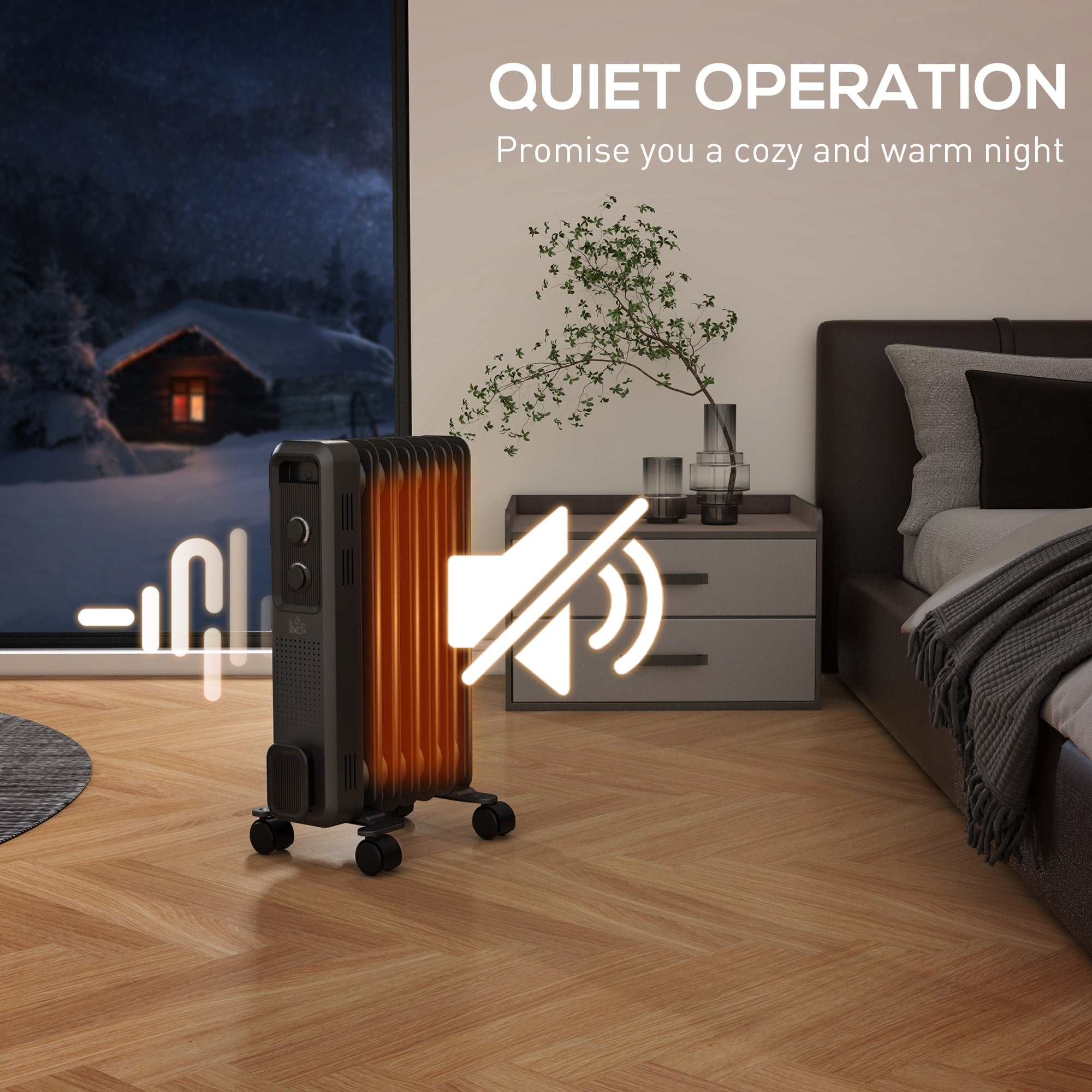 HOMCOM 1500W Oil Filled Radiator, 7 Fin, Portable Electric Heater with 3 Heat Settings, Safety Cut-Off and Wheels, Grey - North Peak Garden Furniture