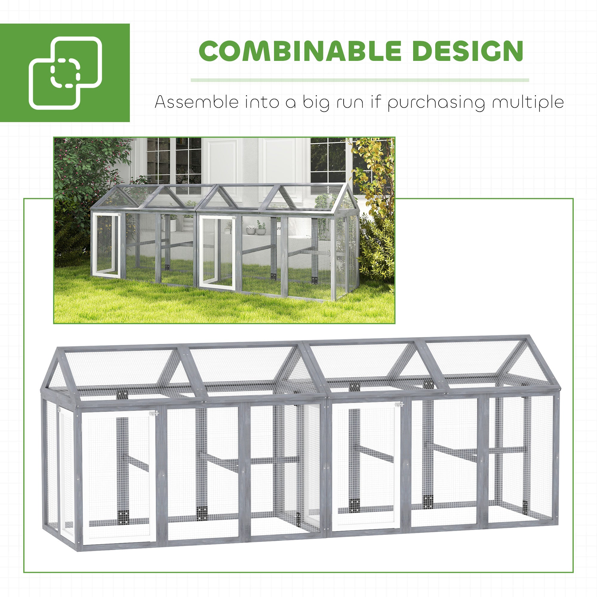 PawHut 2-Piece Wooden Chicken Coop and Run Set, Poultry Run Cage with Nesting Box, Slide-Out Tray, Roof, Perch - North Peak Garden Furniture