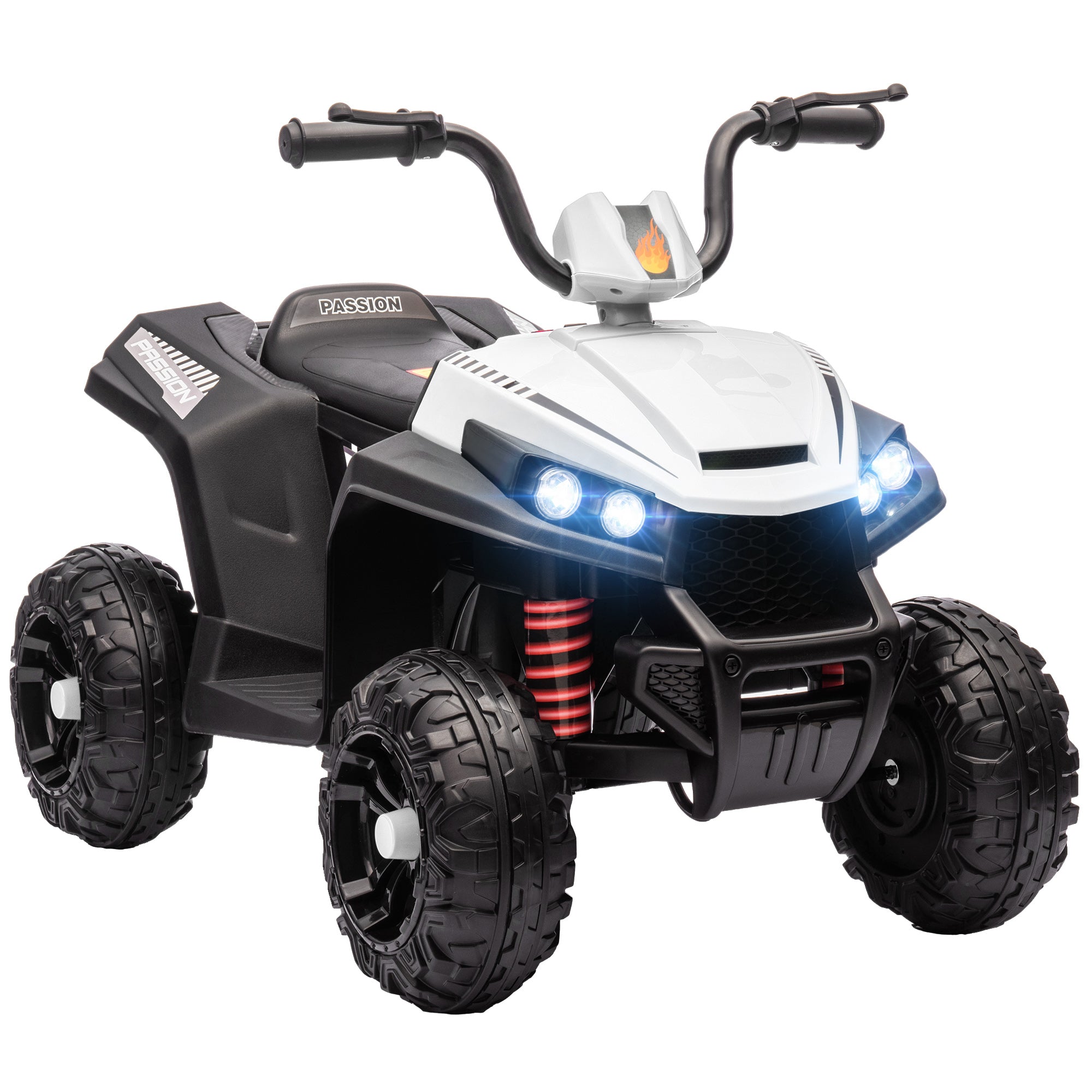 AIYAPLAY 12V Kids Electric Quad Bike w/ Spring Suspension System, Forward & Backward, LED Light, Music, MP3, White - North Peak Garden Furniture