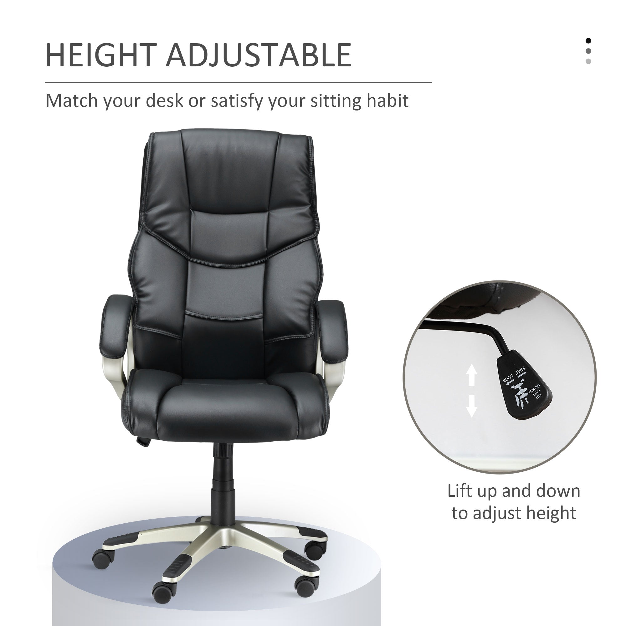 HOMCOM Home Office Chair High Back Computer Desk Chair with Faux Leather Adjustable Height Rocking Function Black - North Peak Garden Furniture