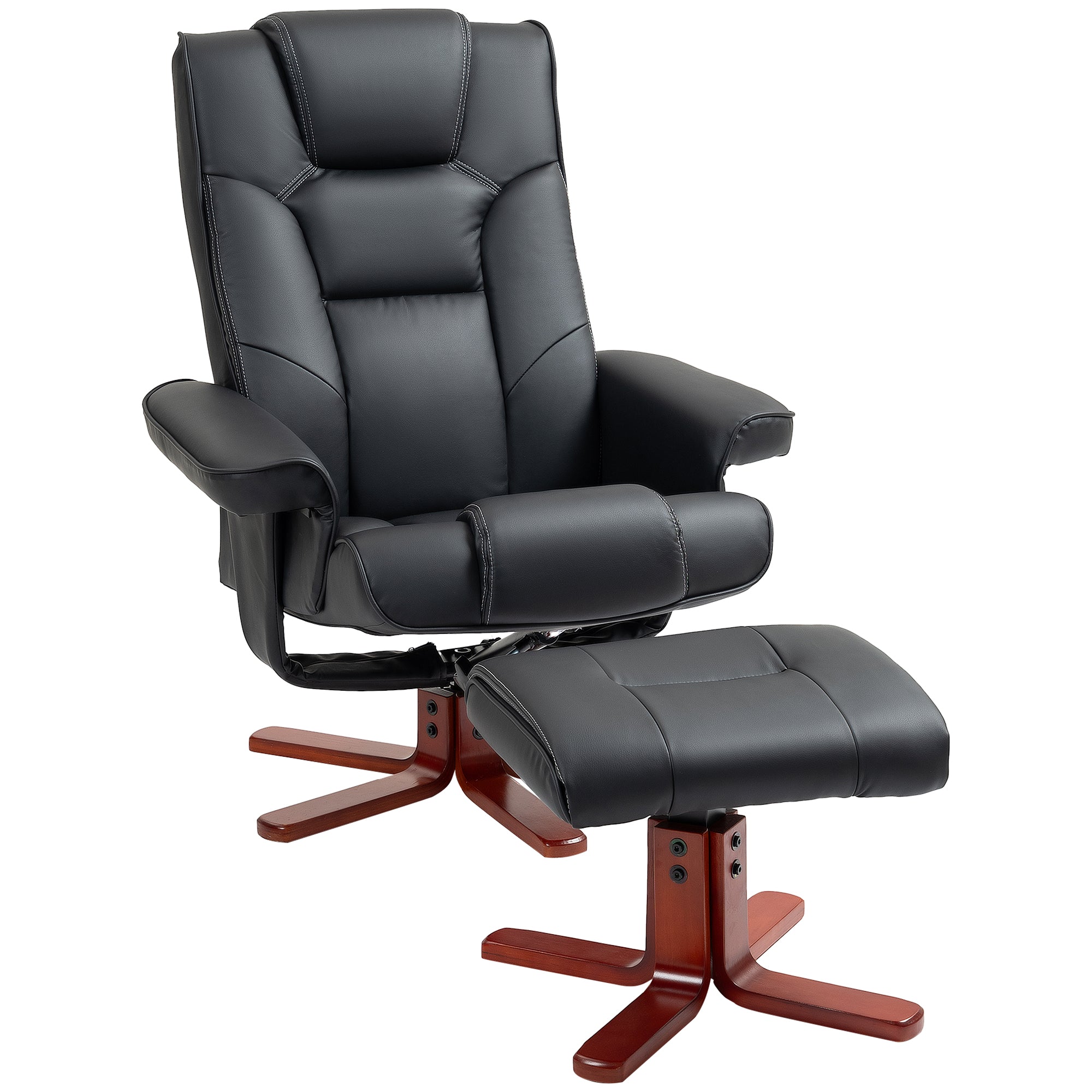 HOMCOM Faux Leather Manual Recliner and Footstool Set - Black - North Peak Garden Furniture
