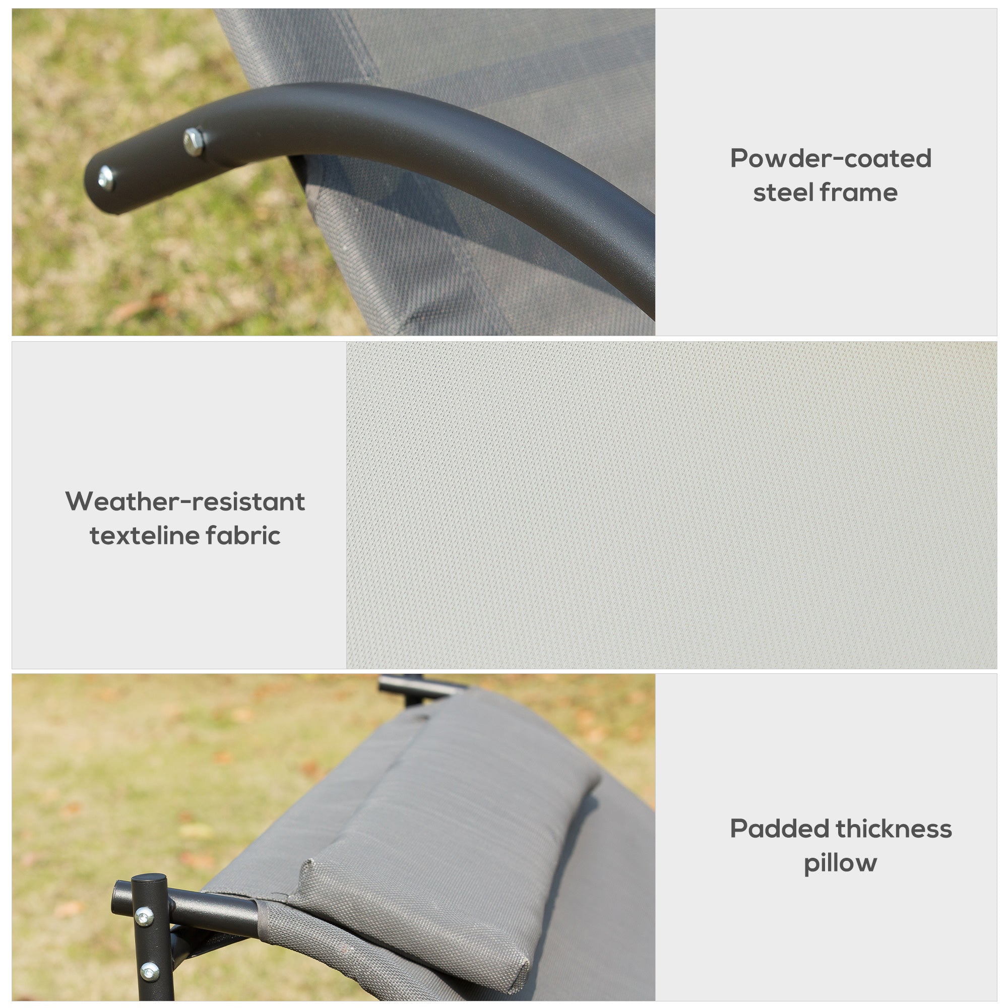 Outsunny Double Sun Lounger, Rocking Lounger Sunbed Daybed with Armrest and Headrest Pillow, for Two, For Outdoor Patio Garden, Grey - North Peak Garden Furniture