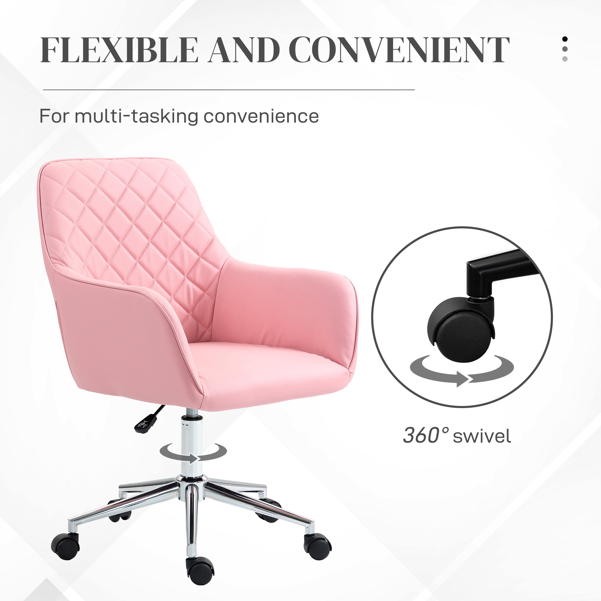Vinsetto Office Desk Chair, Leather-Feel Fabric Computer Swivel Chair with Rolling Wheels and Adjustable Height for Home, Pink - North Peak Garden Furniture