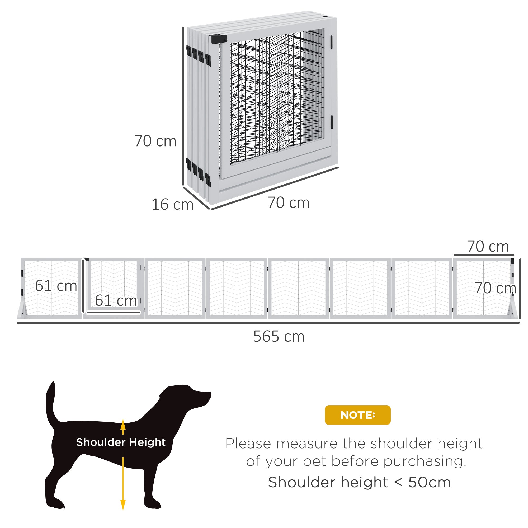 PawHut 8 Panels Foldable Pet Gate with Support Feet, for House, Doorway, Stairs, Small and Medium Dogs - White - North Peak Garden Furniture
