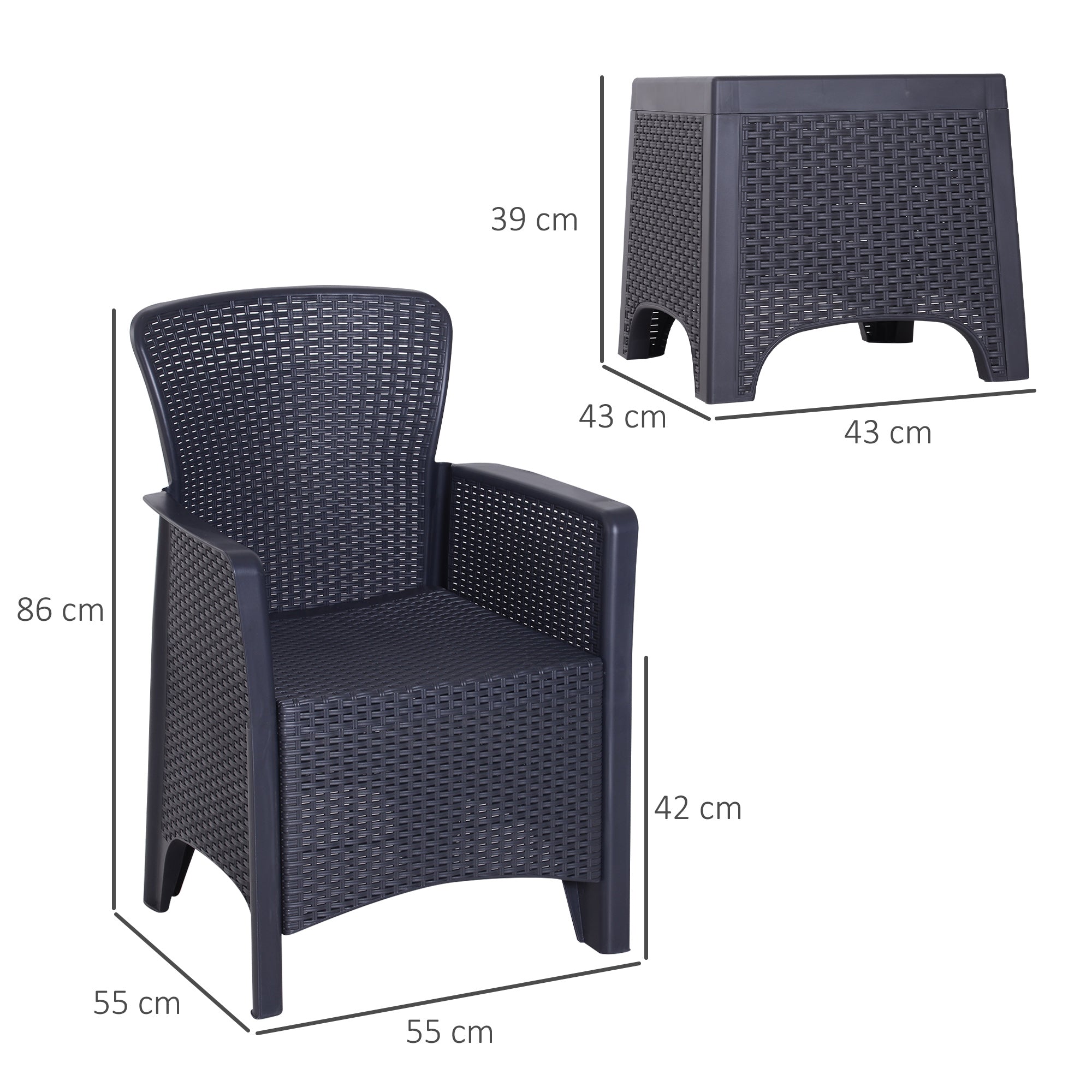 Outsunny 3 PCS Rattan Effect Garden Bistro Set 2 Chairs & Coffee Table Set with Cushion Patio Lawn Balcony Furniture - Dark Brown - North Peak Garden Furniture