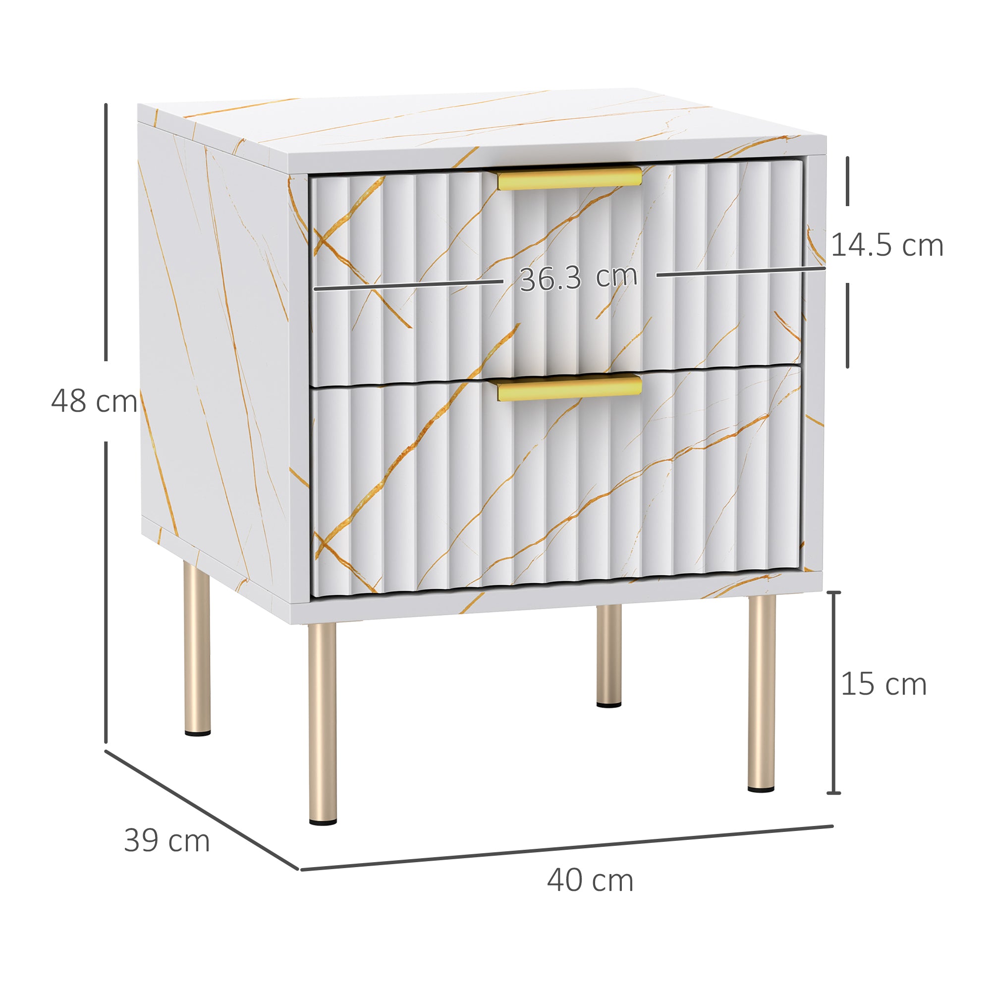 HOMCOM Elegant Two-Drawer Bedside Table - White - North Peak Garden Furniture