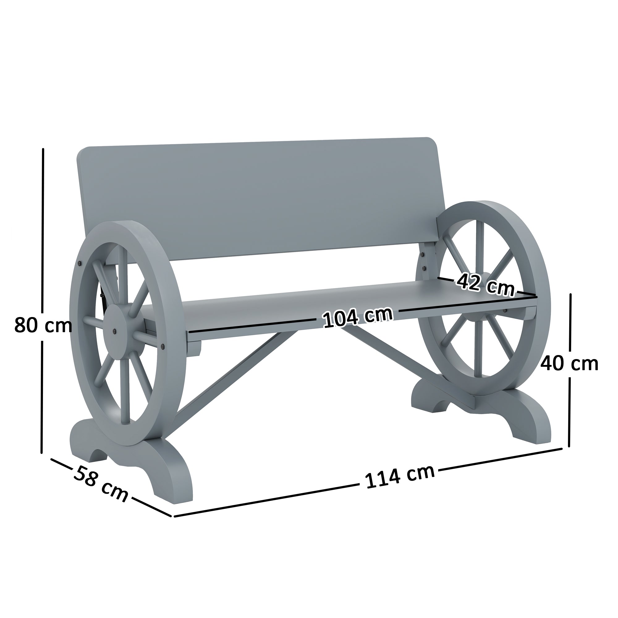 Outsunny Fir Wood 2-Seater Outdoor Garden Wagon Wheel Bench, Grey - North Peak Garden Furniture