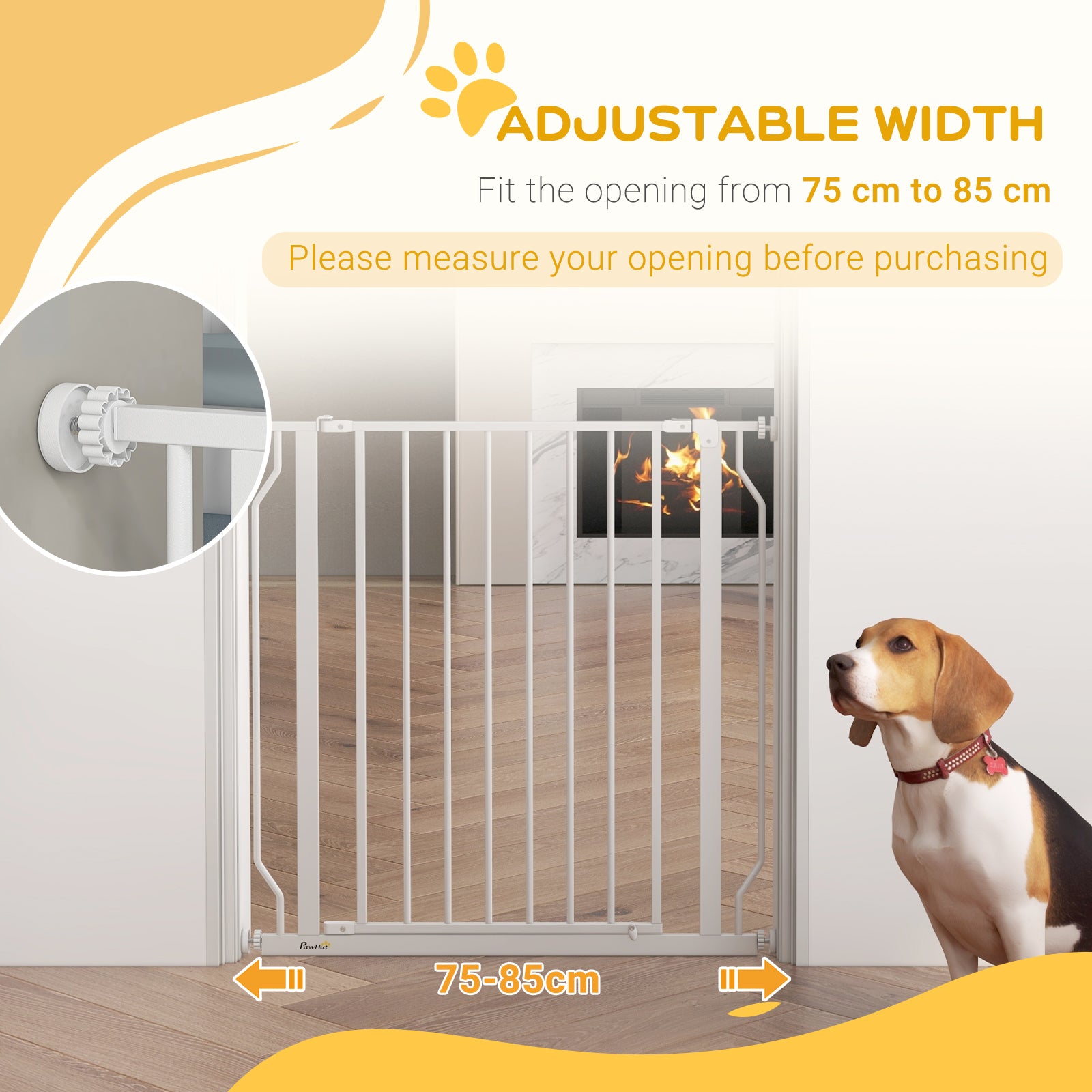 PawHut Extra Wide Dog Safety Gate, with Door Pressure, for Doorways, Hallways, Staircases - White - North Peak Garden Furniture